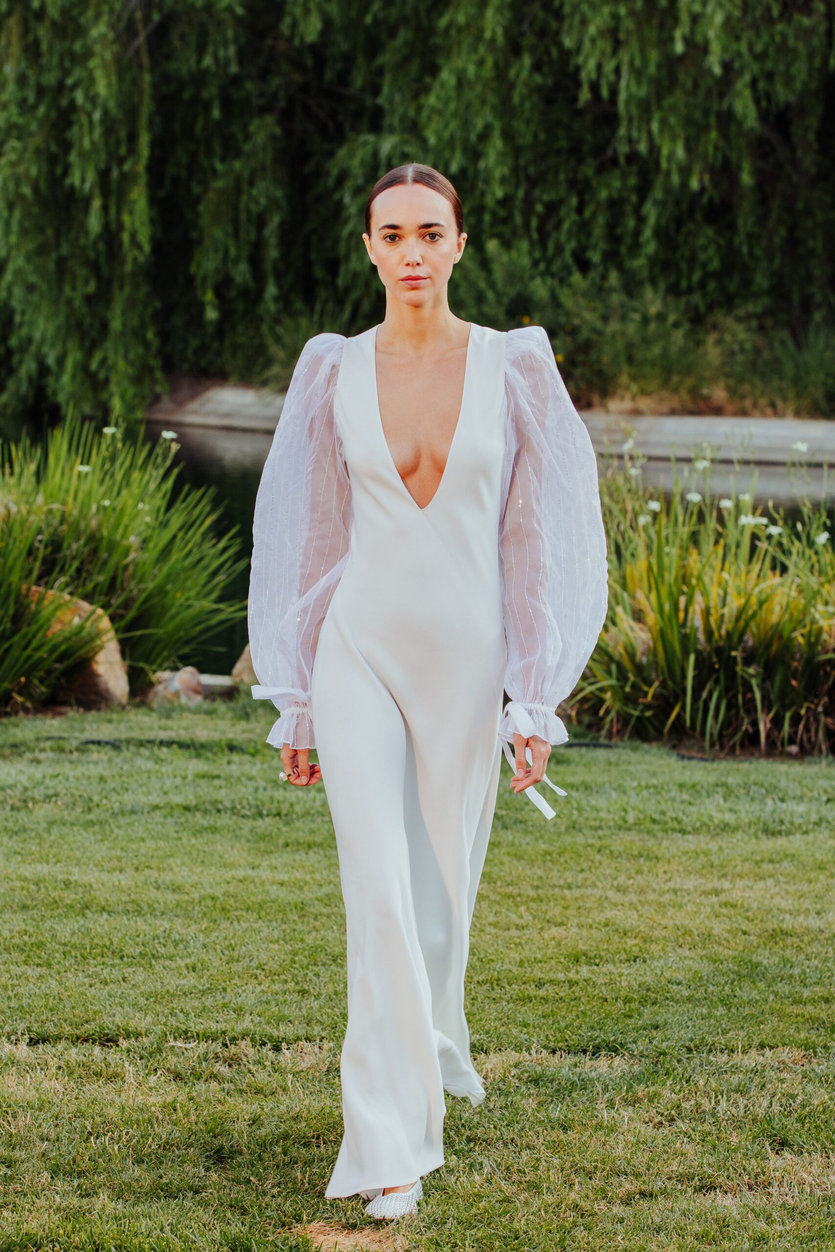 white silk fitted jumpsuit