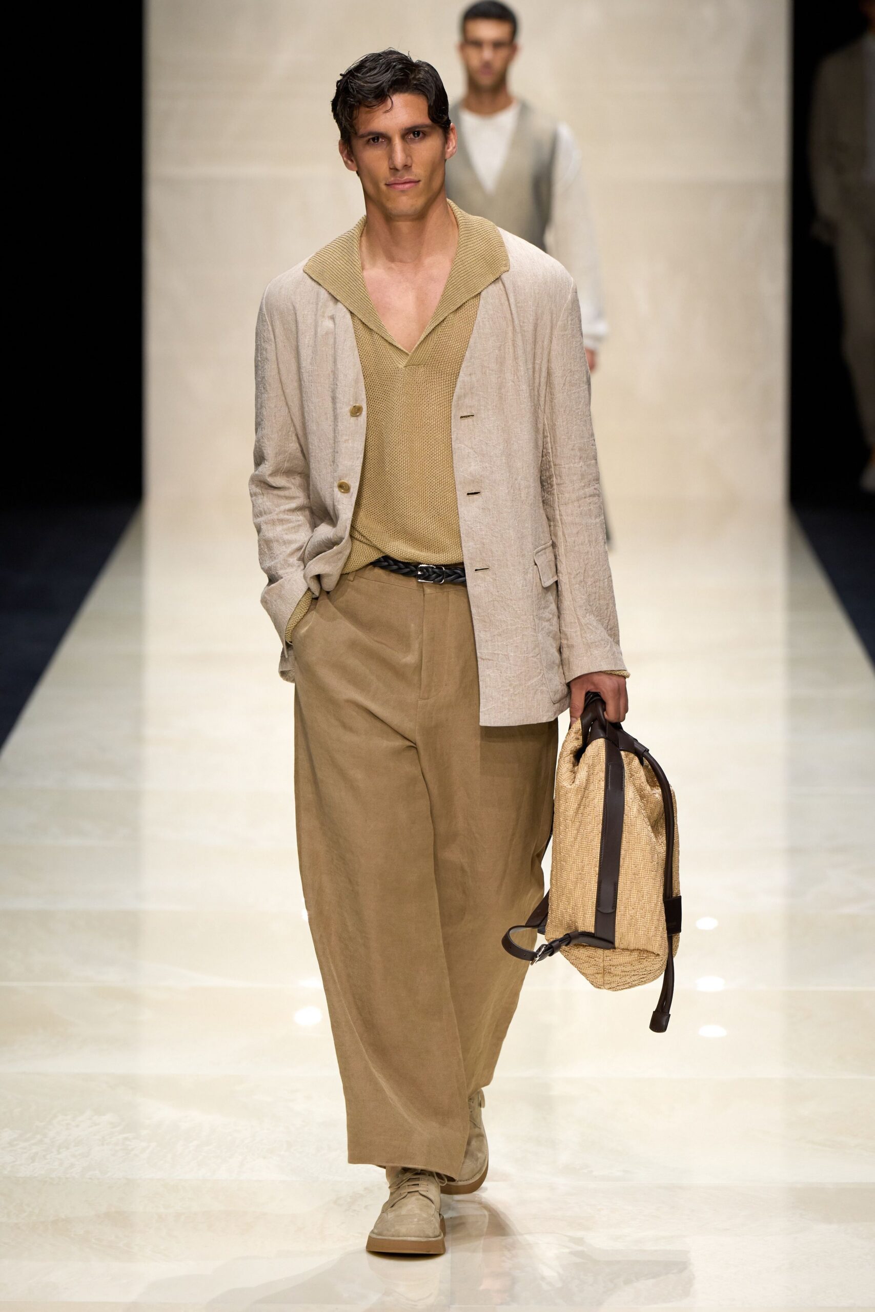 beige linen jacket and pants