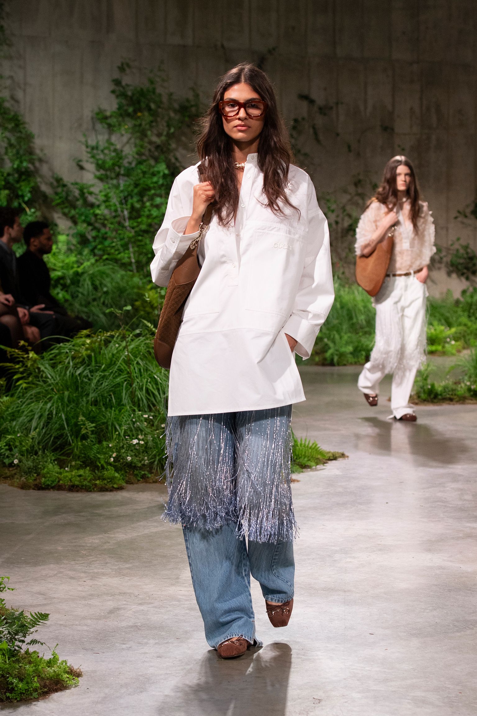 blue denim relaxed fringed wide-leg pants