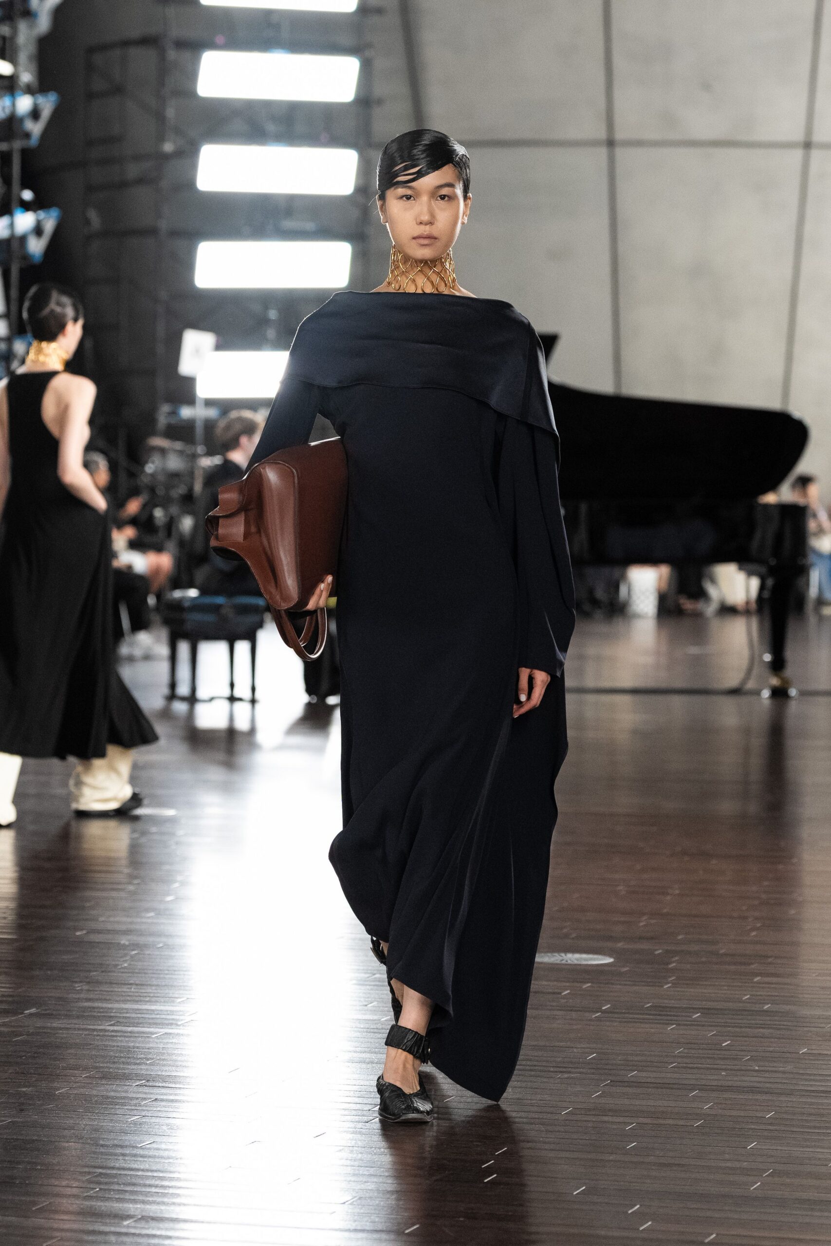 black silk fitted gown