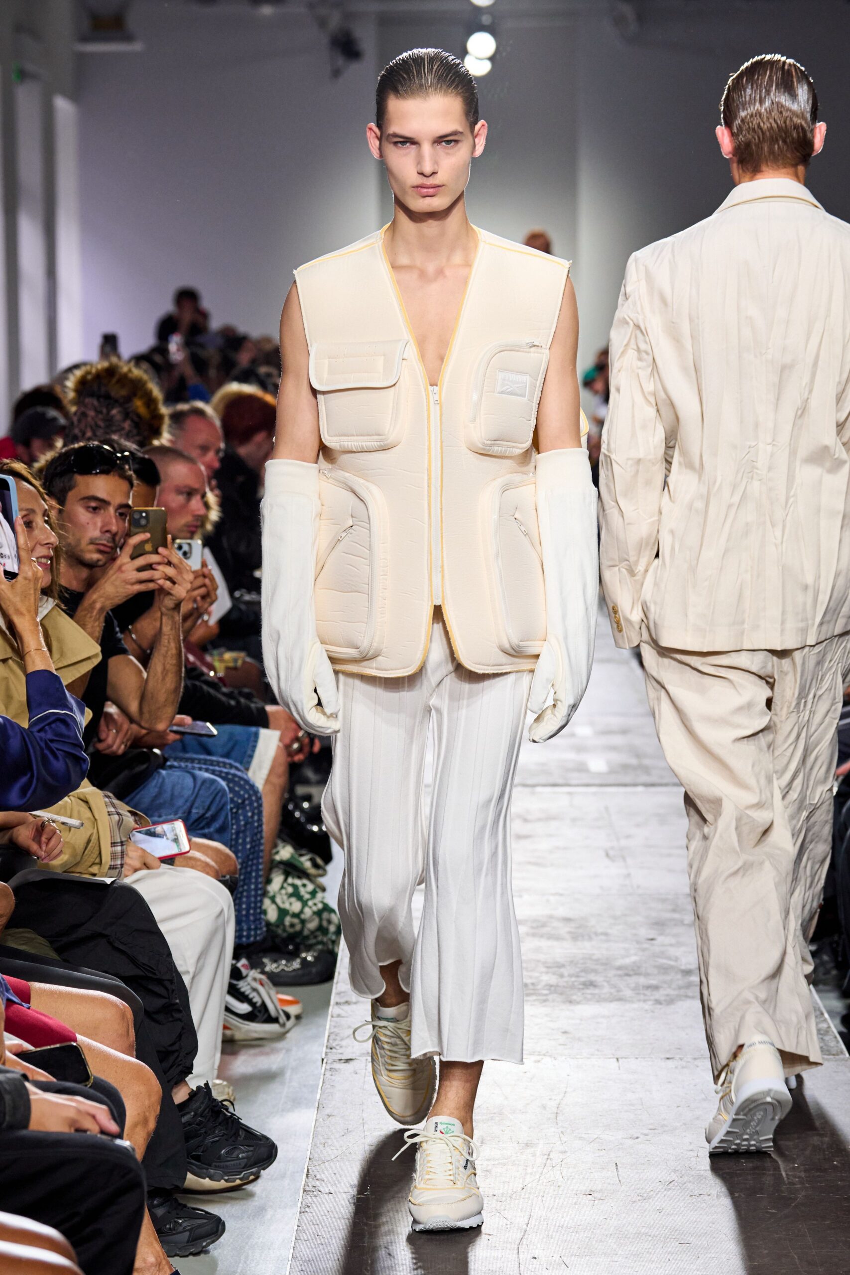 beige fitted vest with pockets