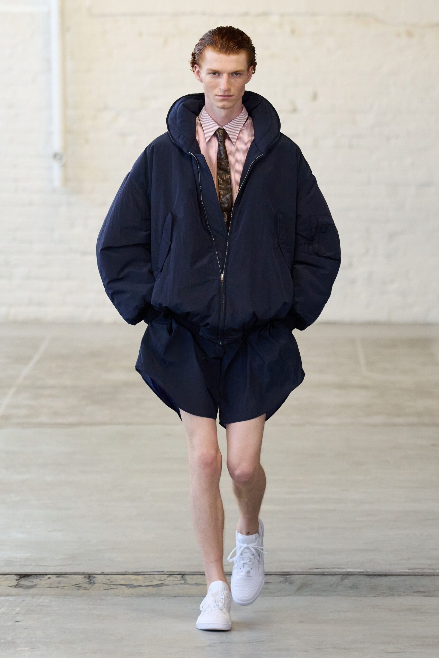 blue oversized jacket with pink shirt
