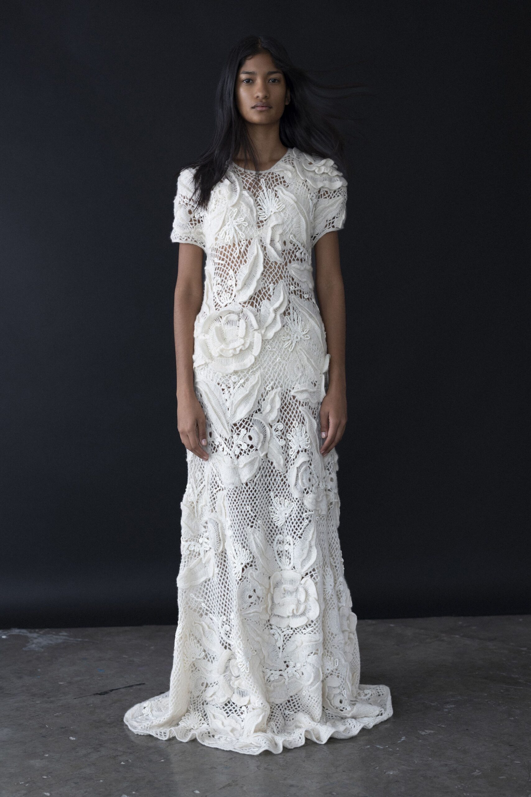 white lace embroidered gown