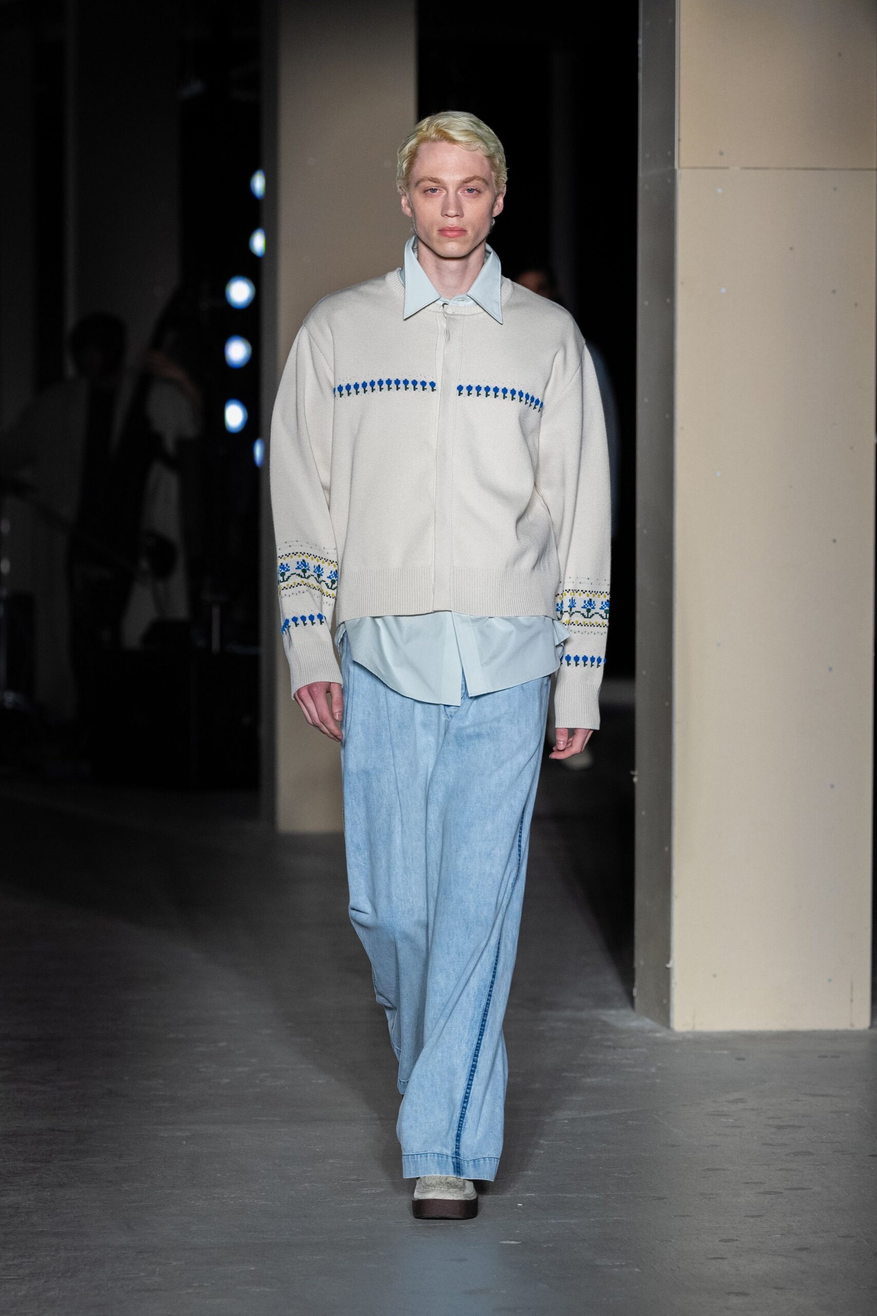relaxed light blue shirt and jacket