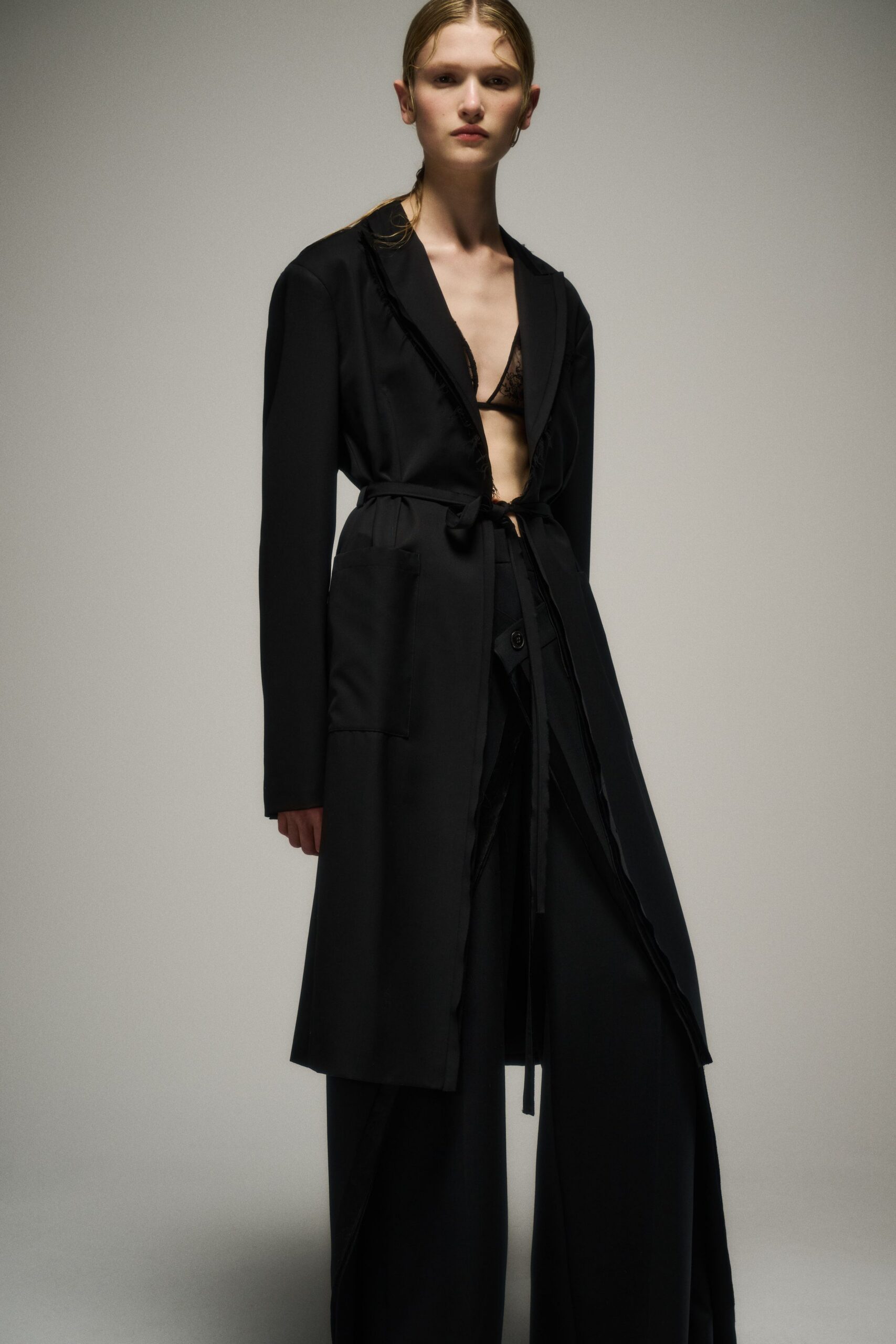 black silk coat and pants