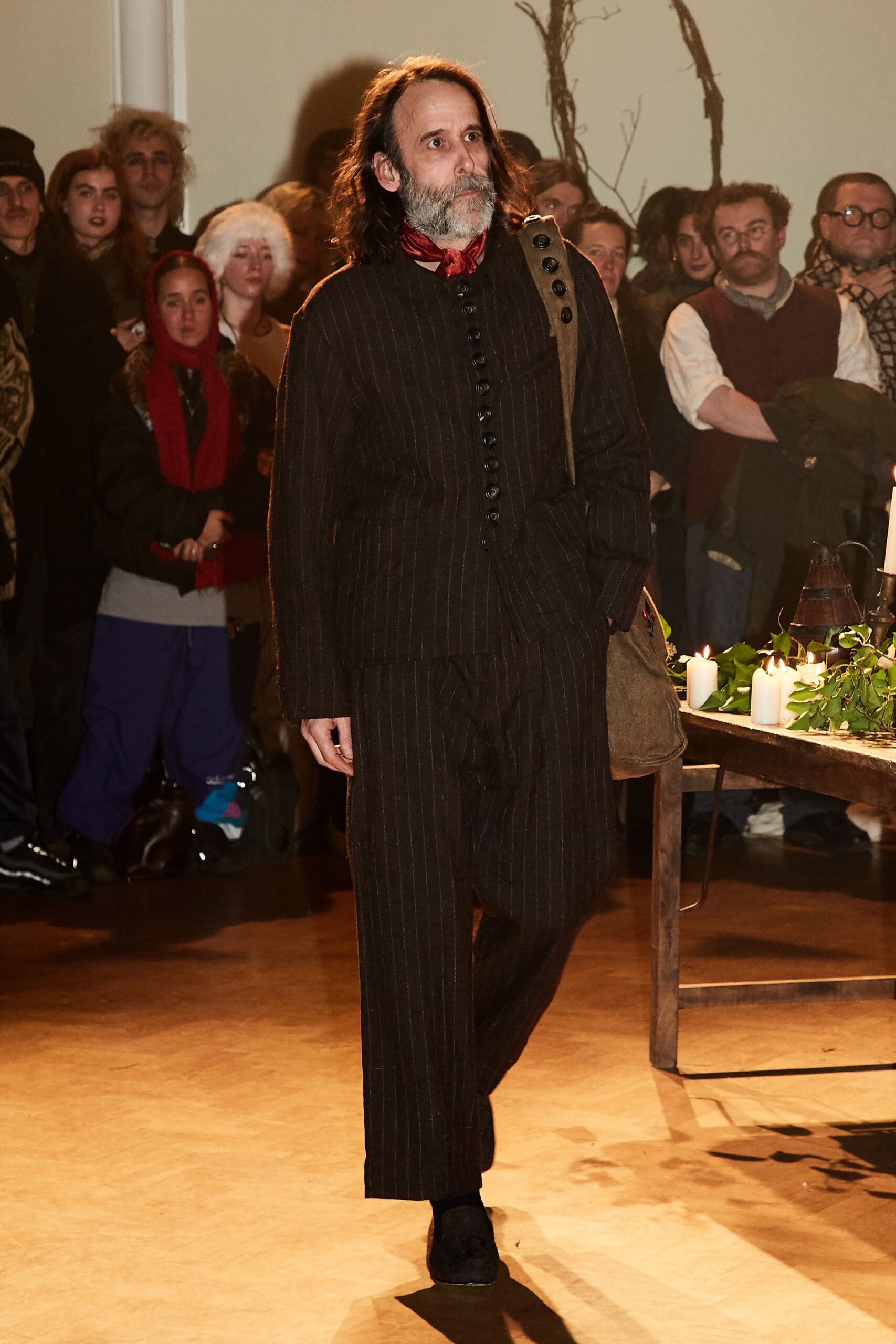 brown wool long-sleeve collared relaxed striped suit