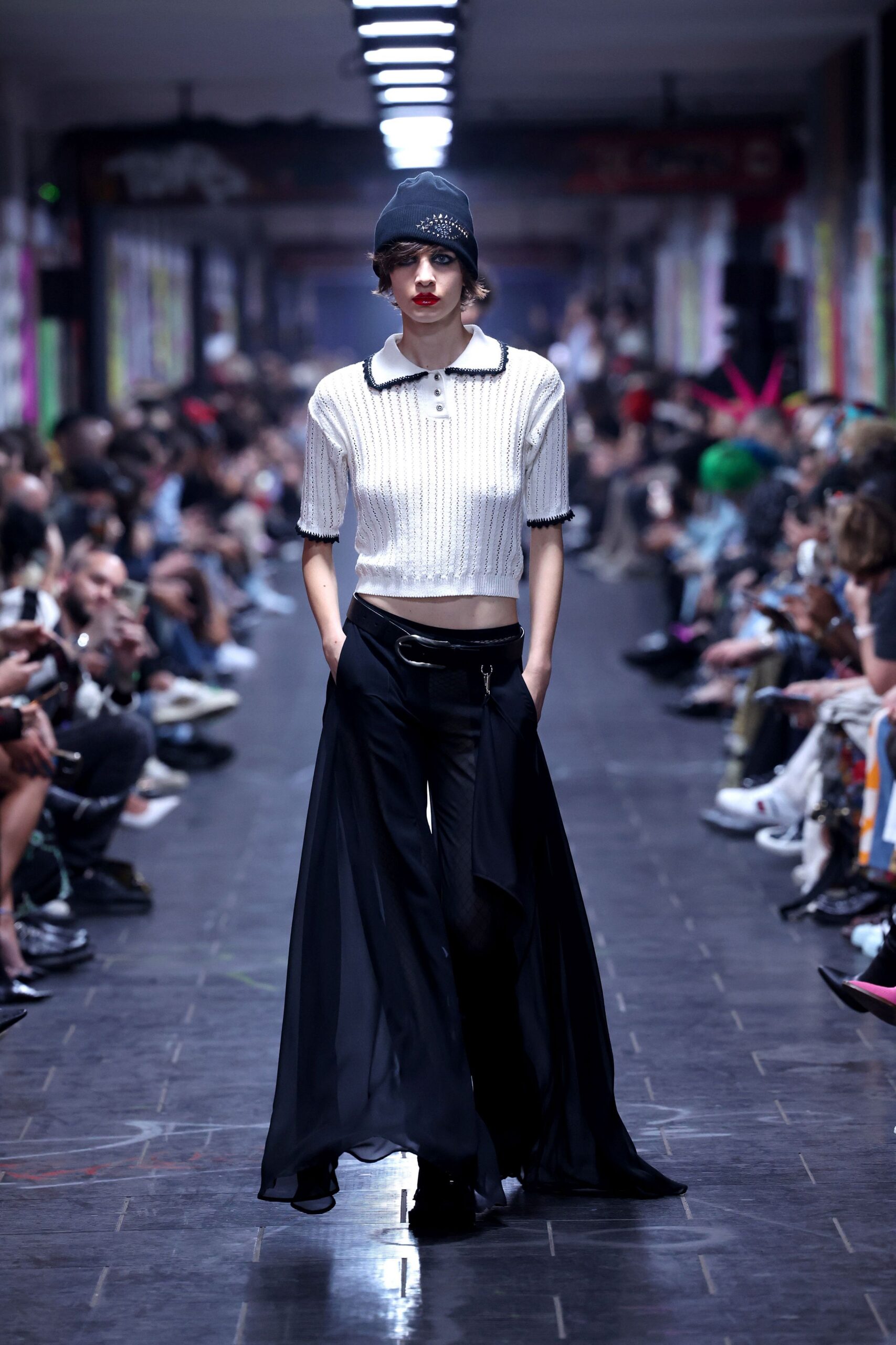 black silk relaxed wide-leg flowing pants