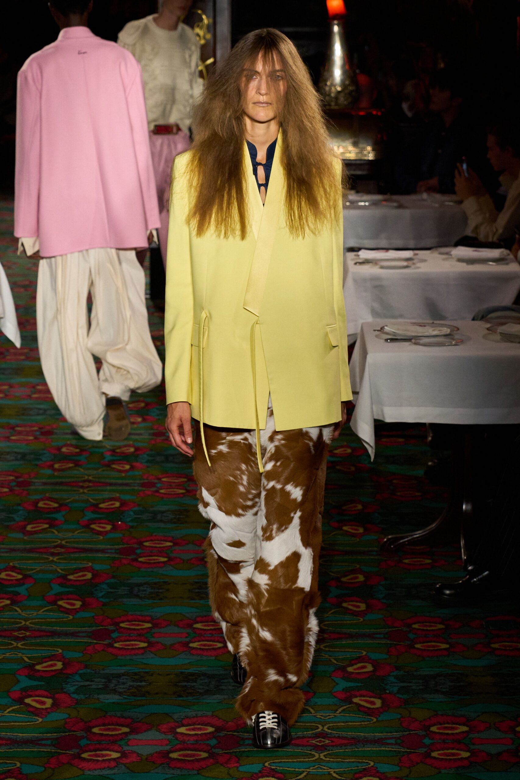 yellow long-sleeve collared structured blazer