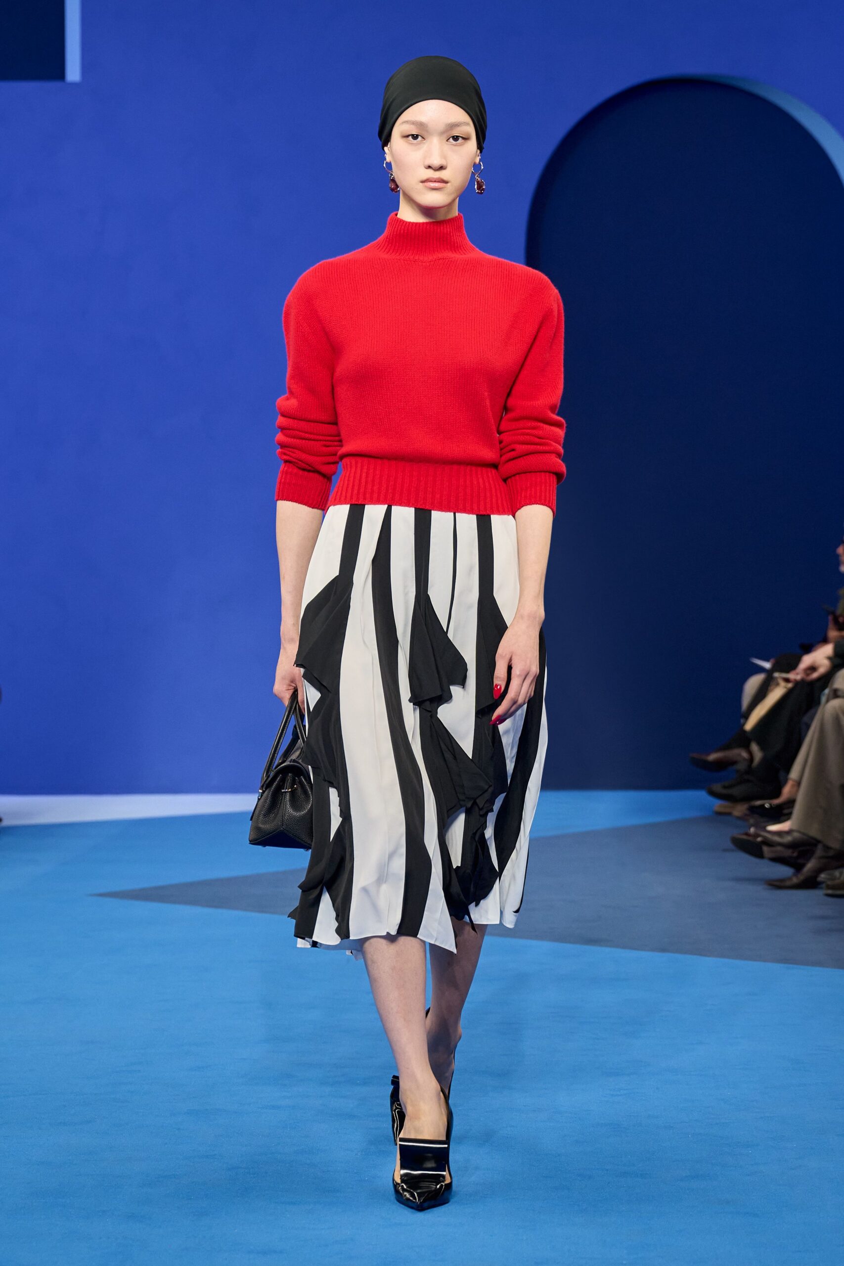 red wool long-sleeve turtleneck fitted top