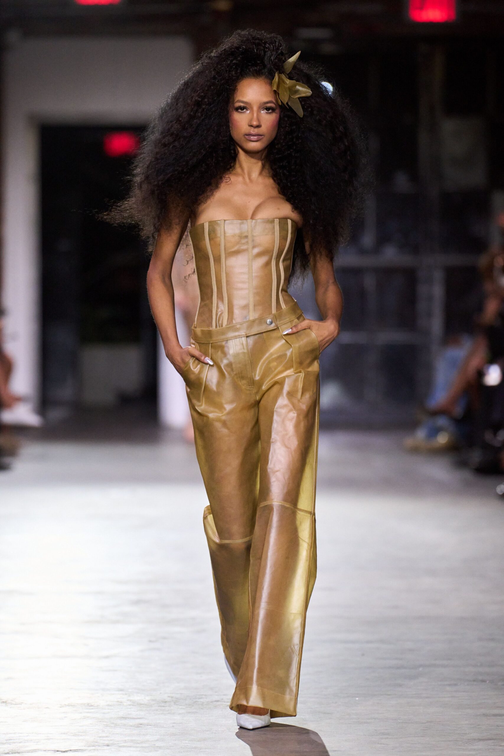 gold silk strapless fitted zippered bustier