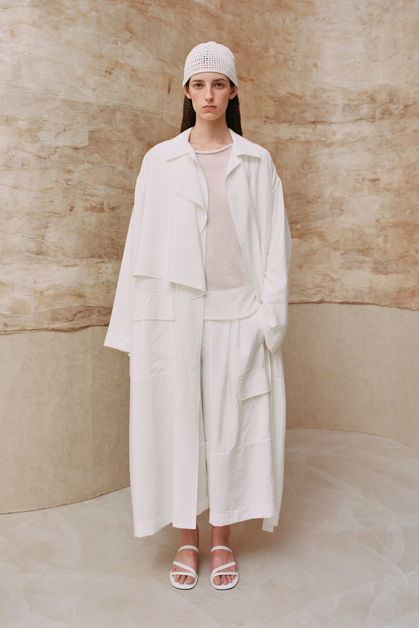 white relaxed coat and pants