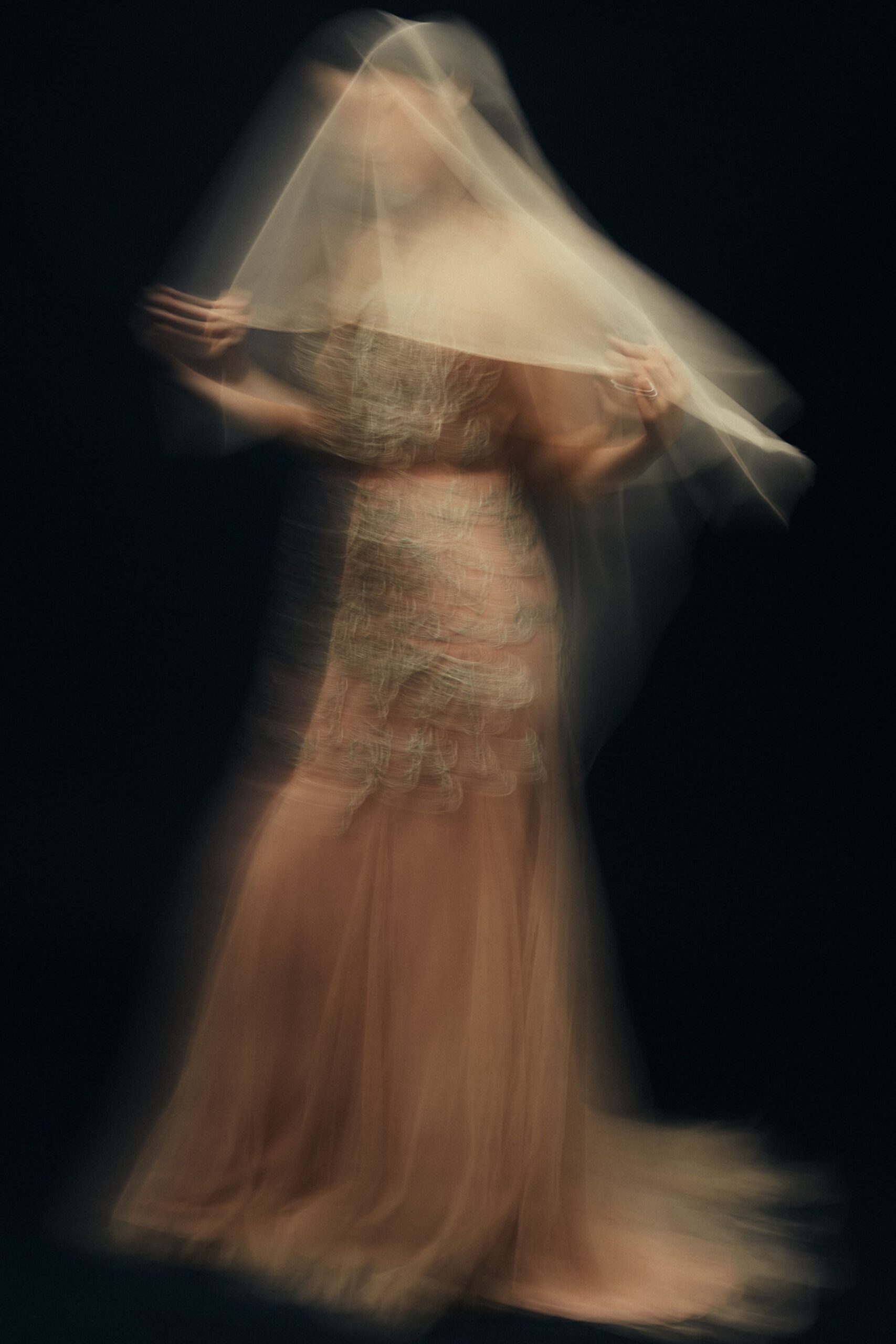 pink silk embroidered gown with veil
