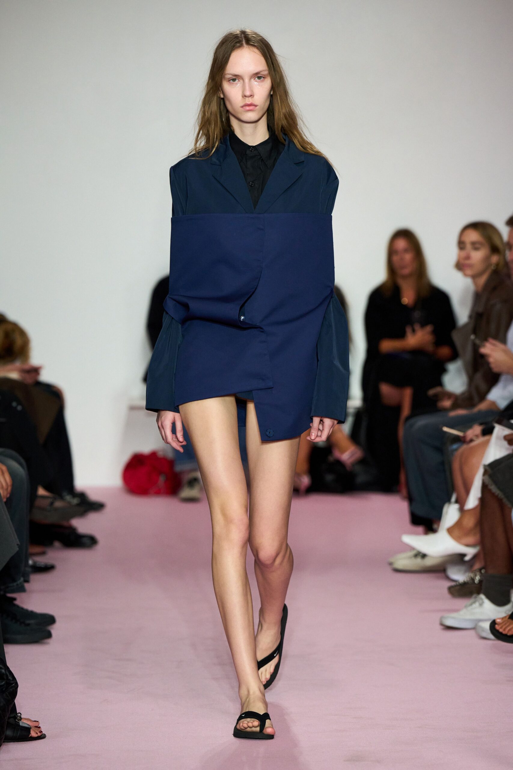 blue long-sleeve collared oversized shirt