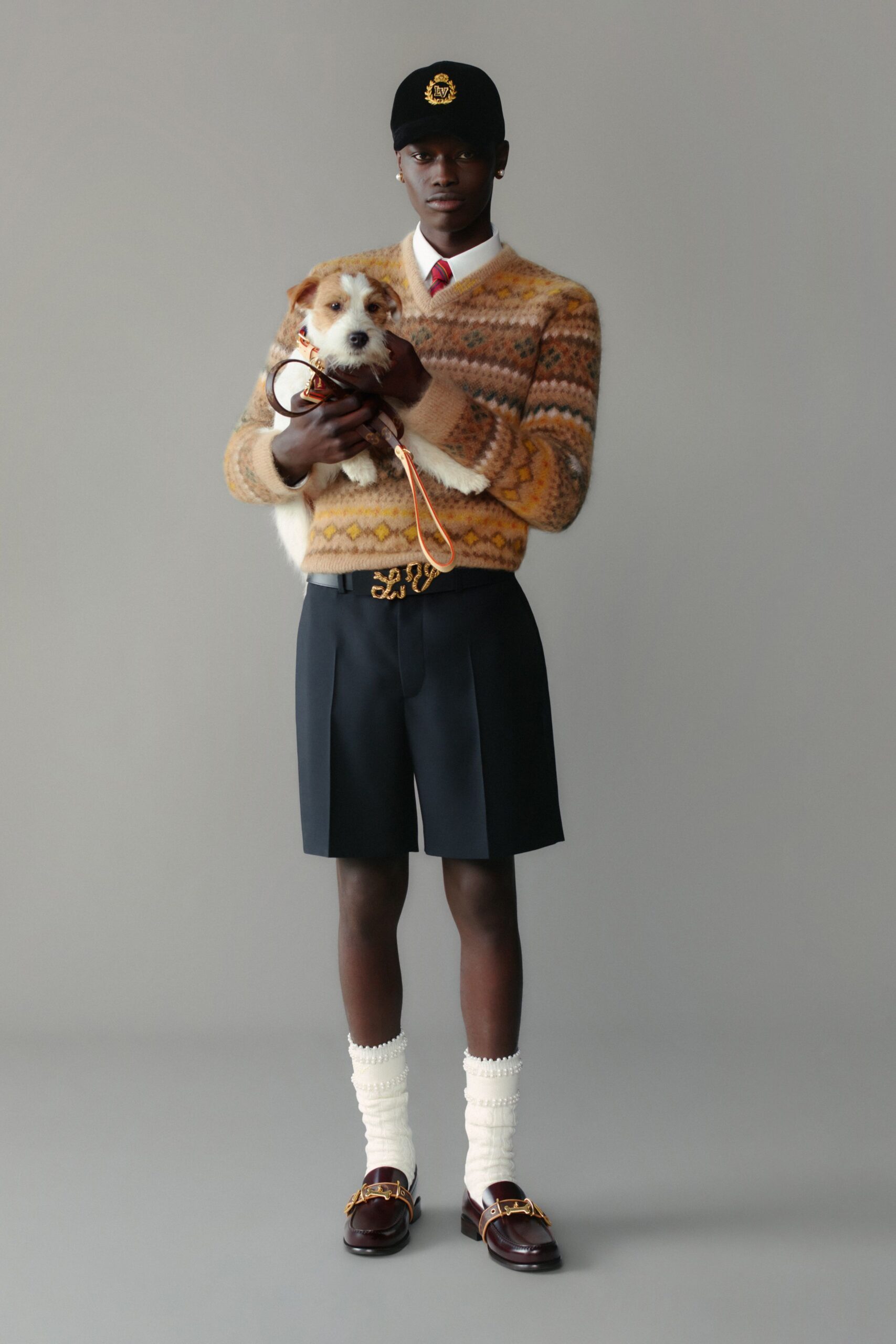 patterned wool sweater with shorts