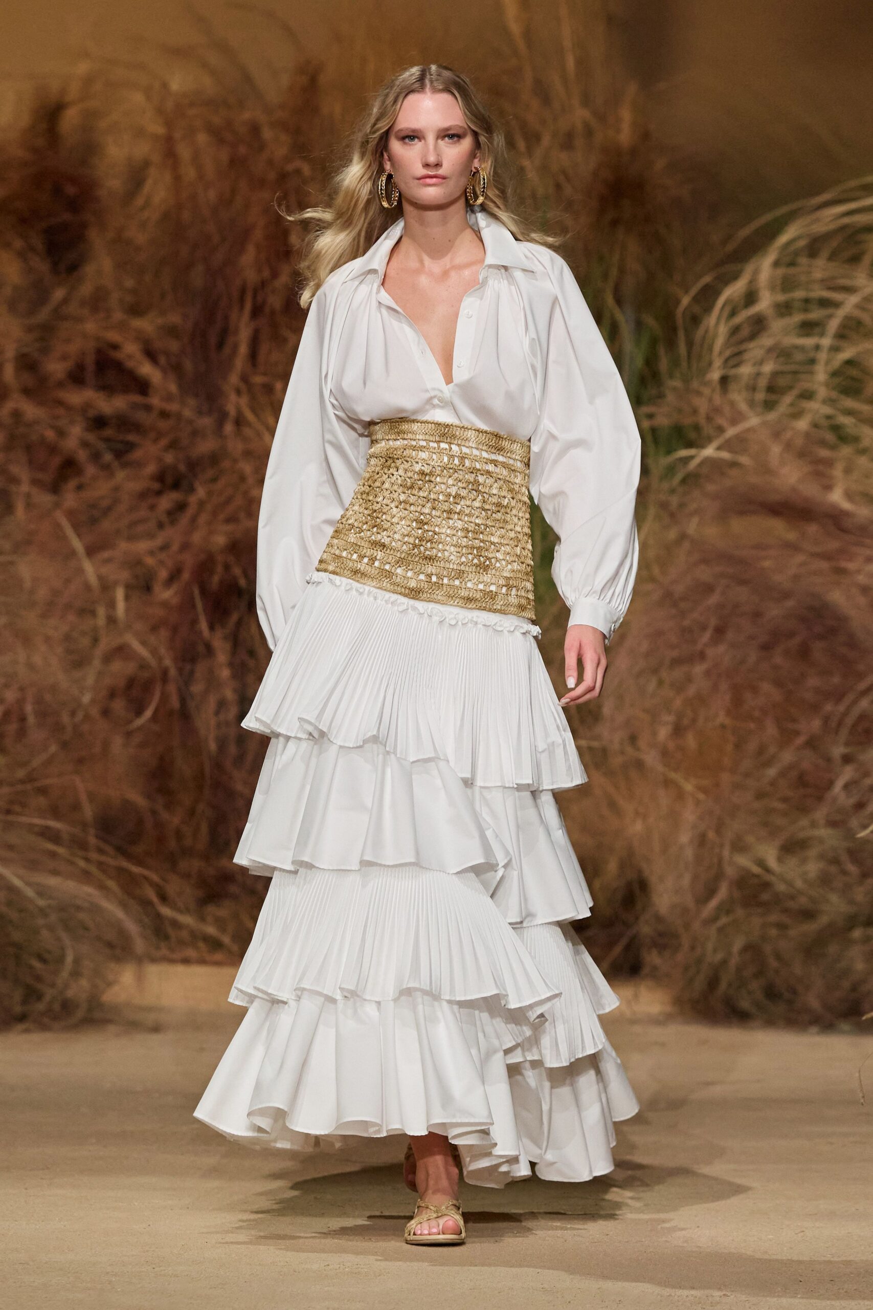 white pleated maxi dress