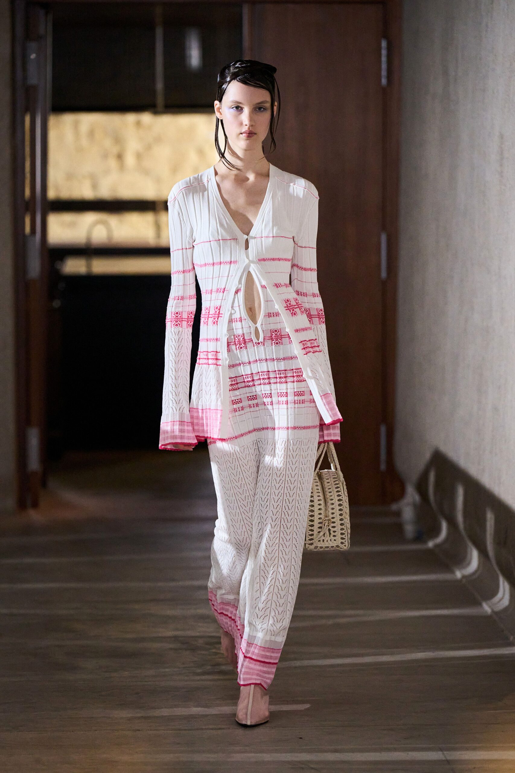 white pink embroidered top with pants