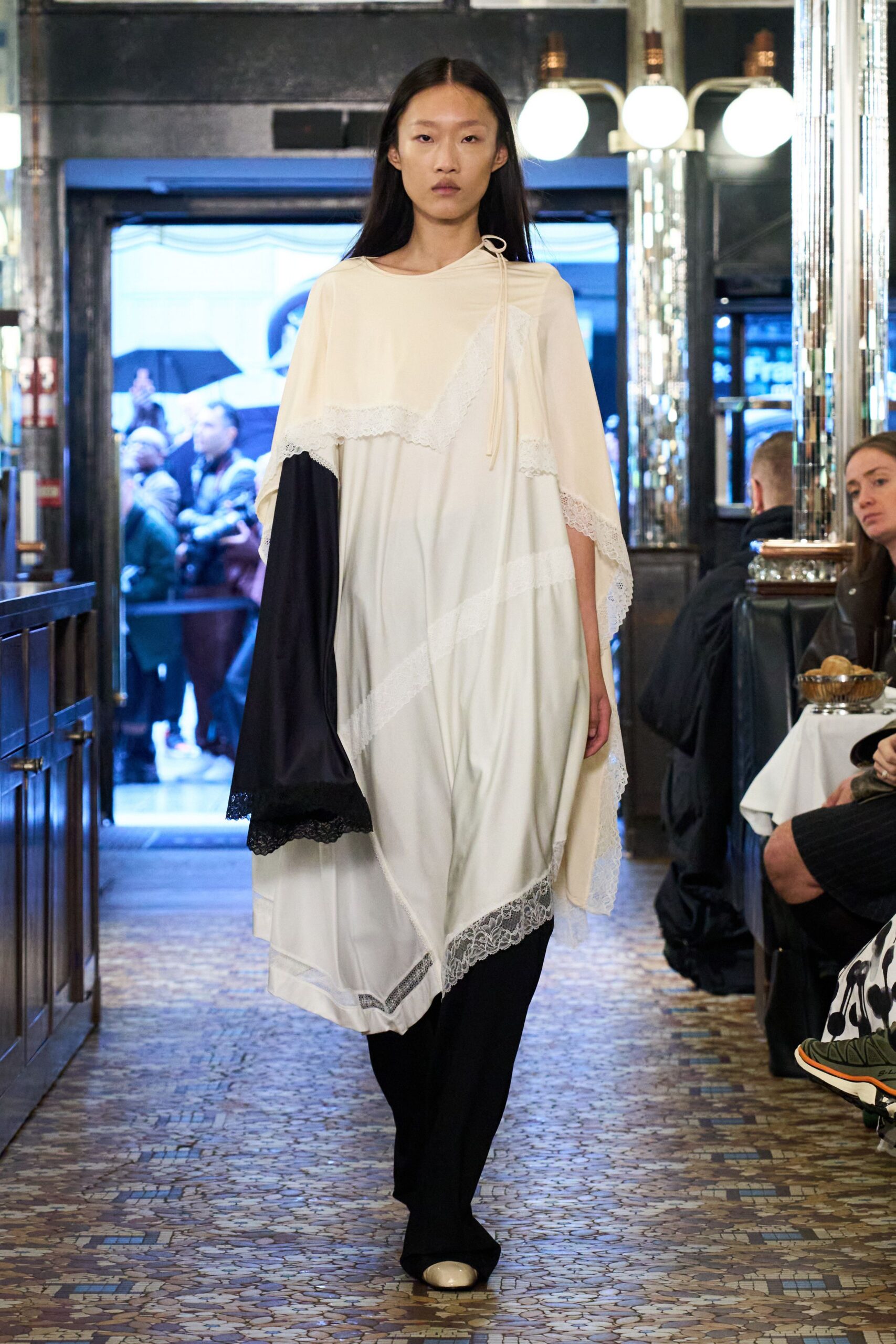 white and black layered midi dress