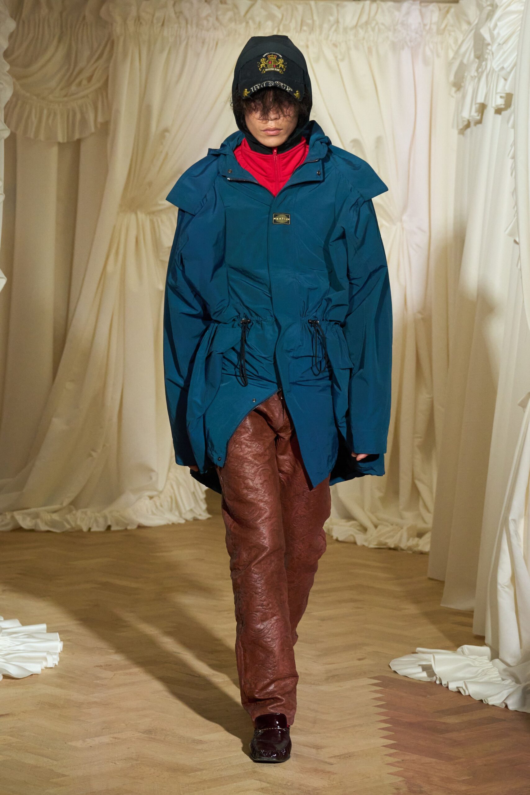teal cotton long-sleeve hooded oversized zippered jacket