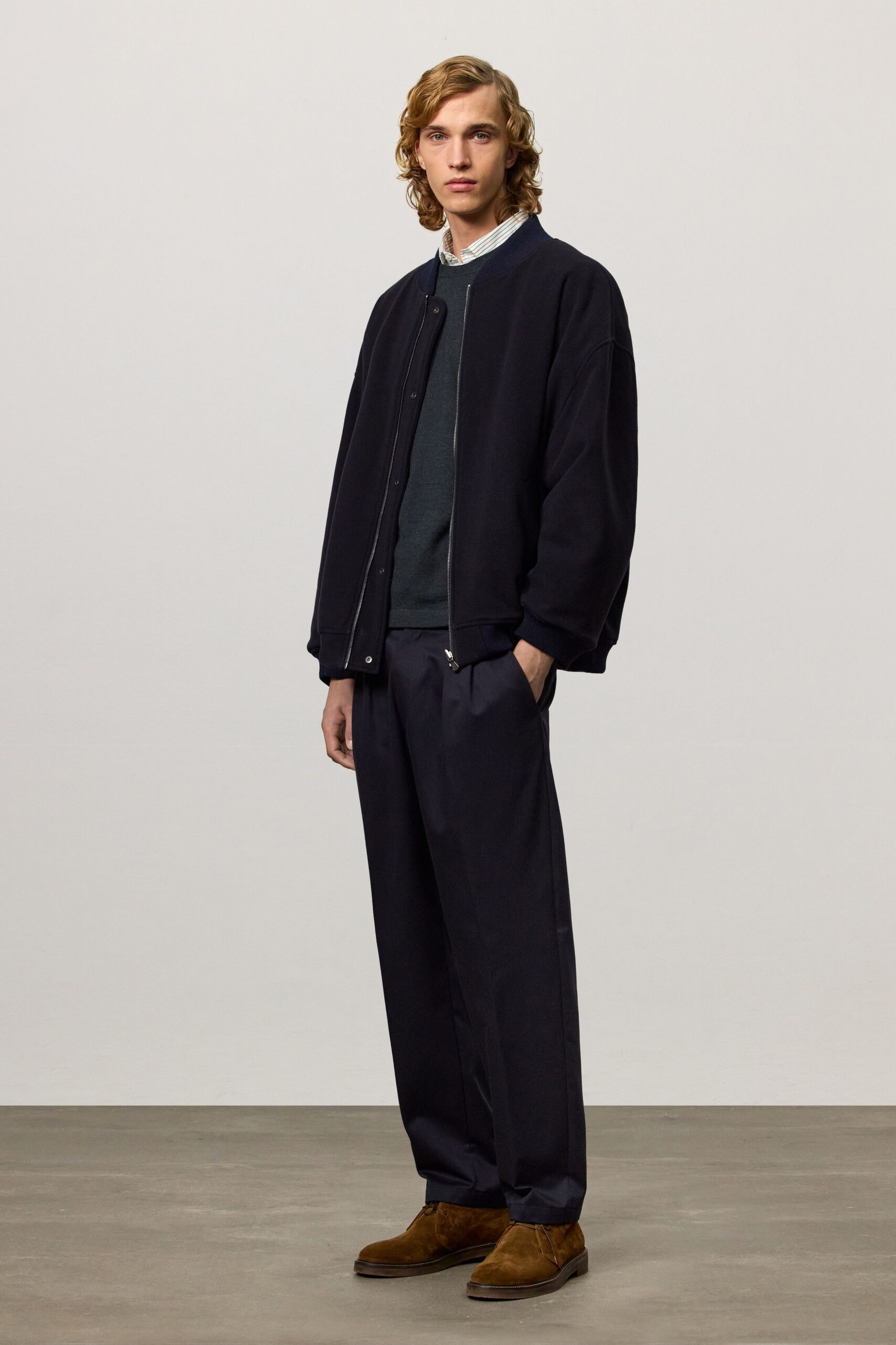 black relaxed jacket gray sweater