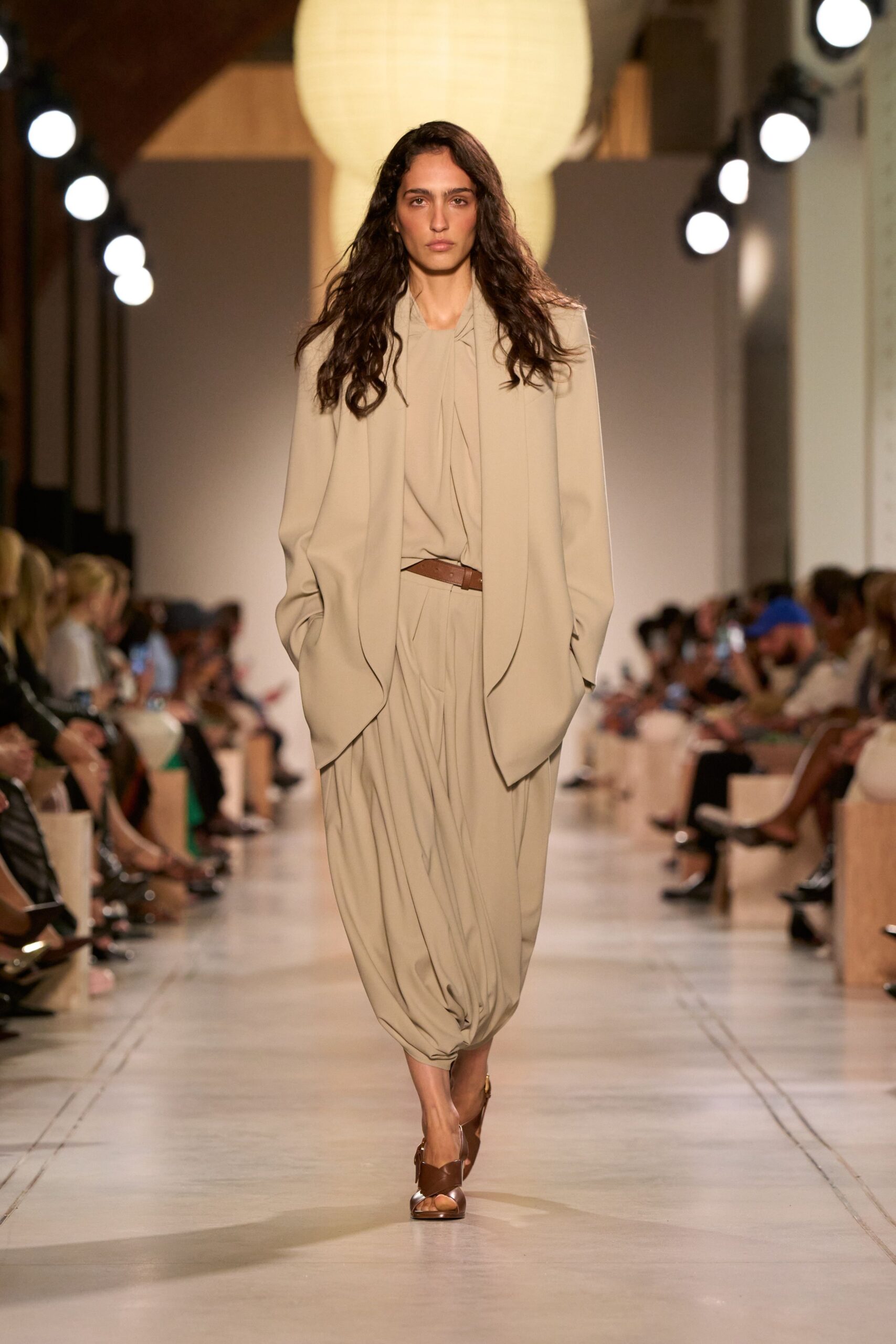 beige oversized blazer with relaxed dress