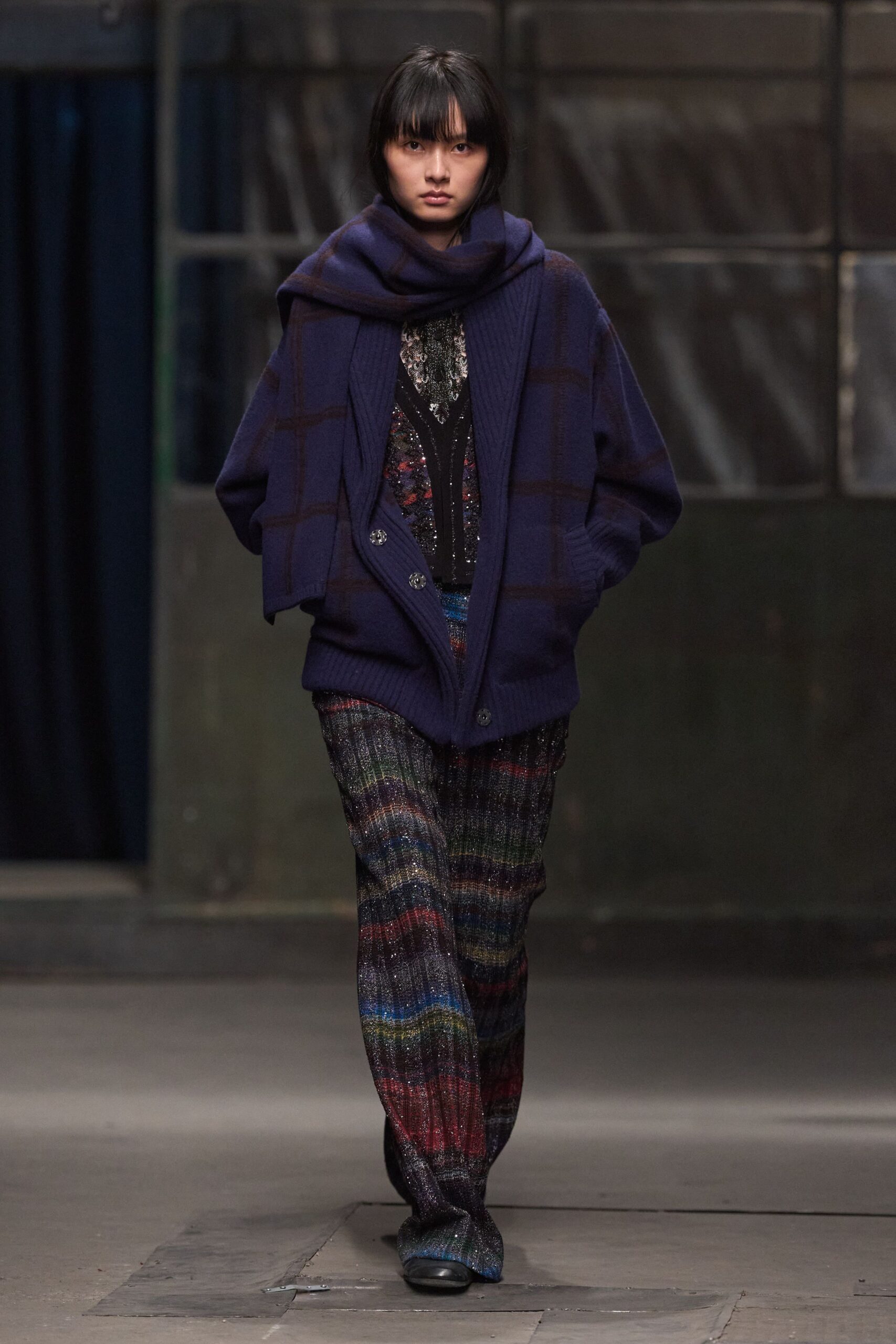 purple wool long-sleeve collared relaxed buttoned cardigan