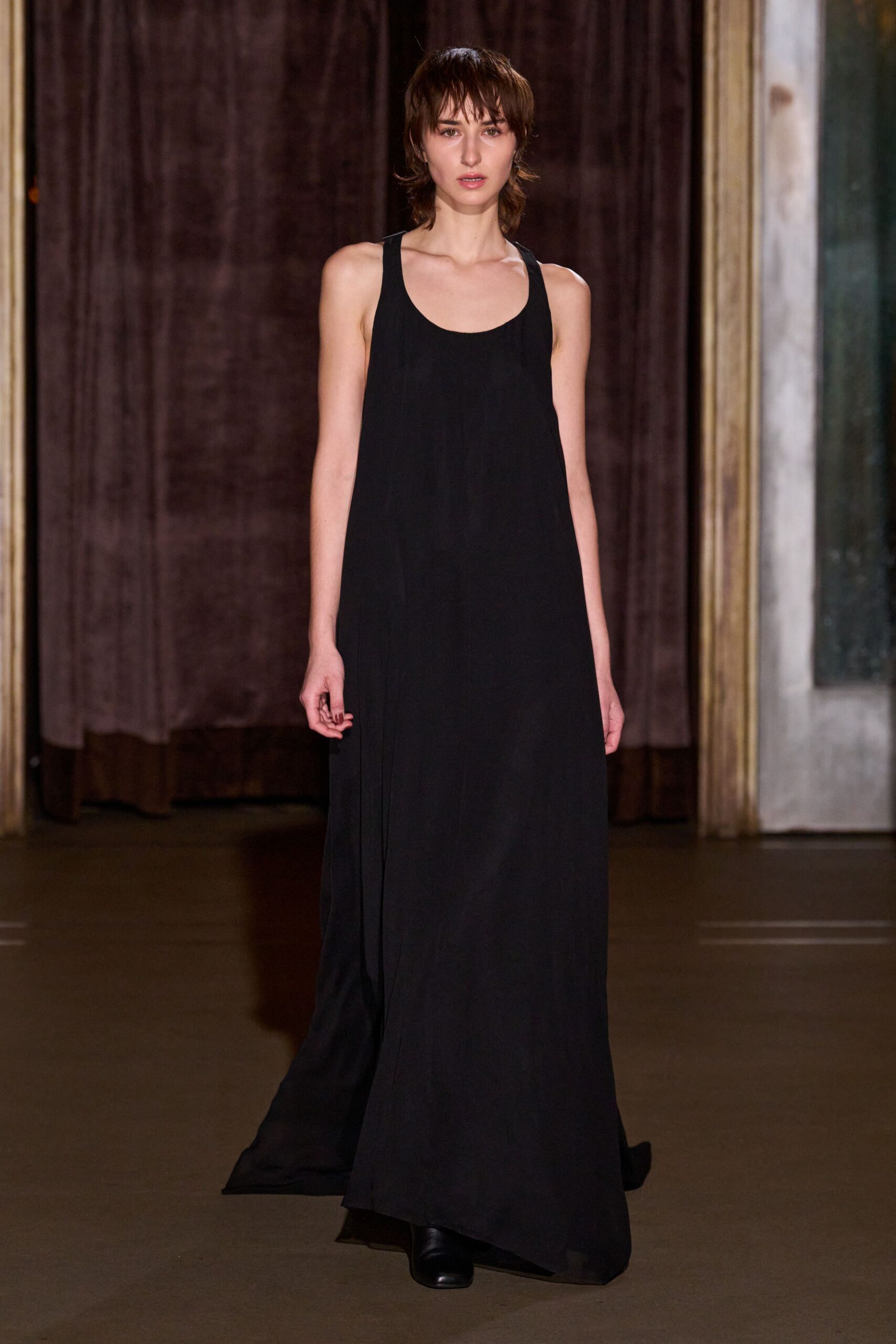 black silk sleeveless maxi dress