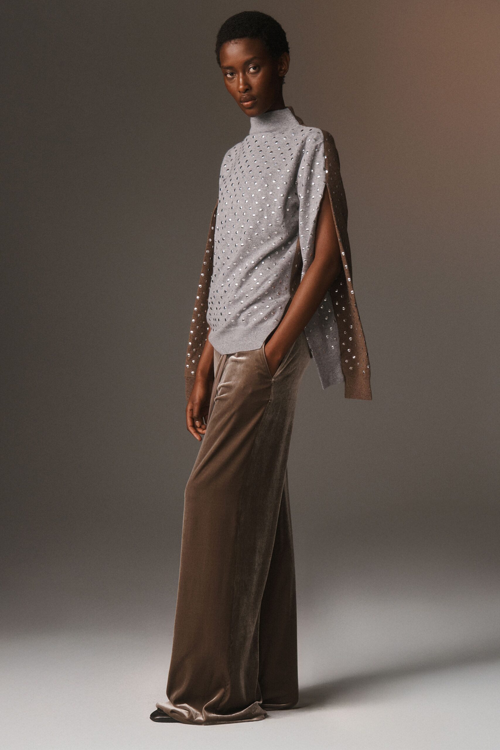 brown velvet relaxed wide-leg pants