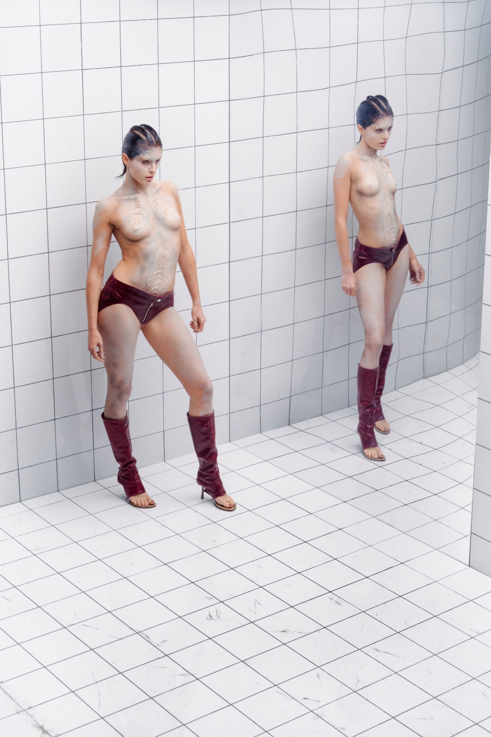 brown leather sleeveless fitted bikini