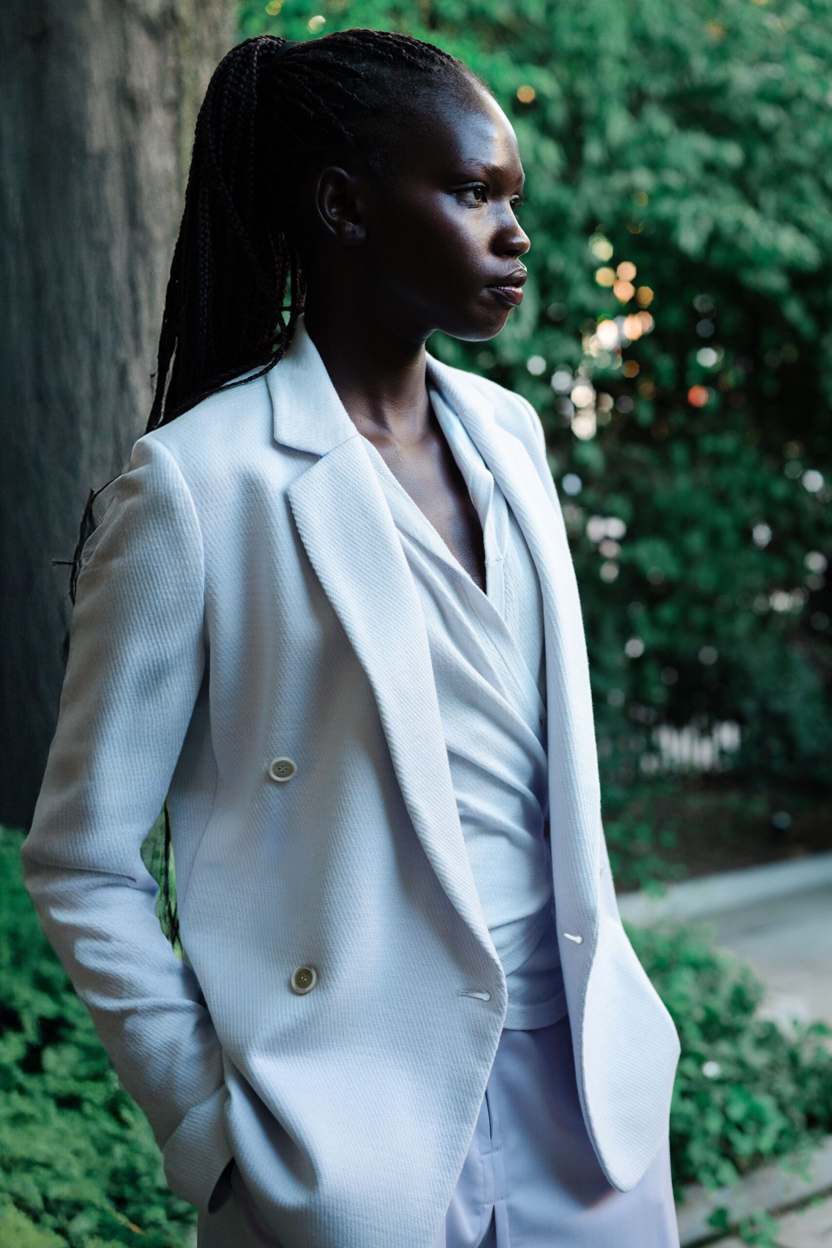 white tailored blazer with fitted top