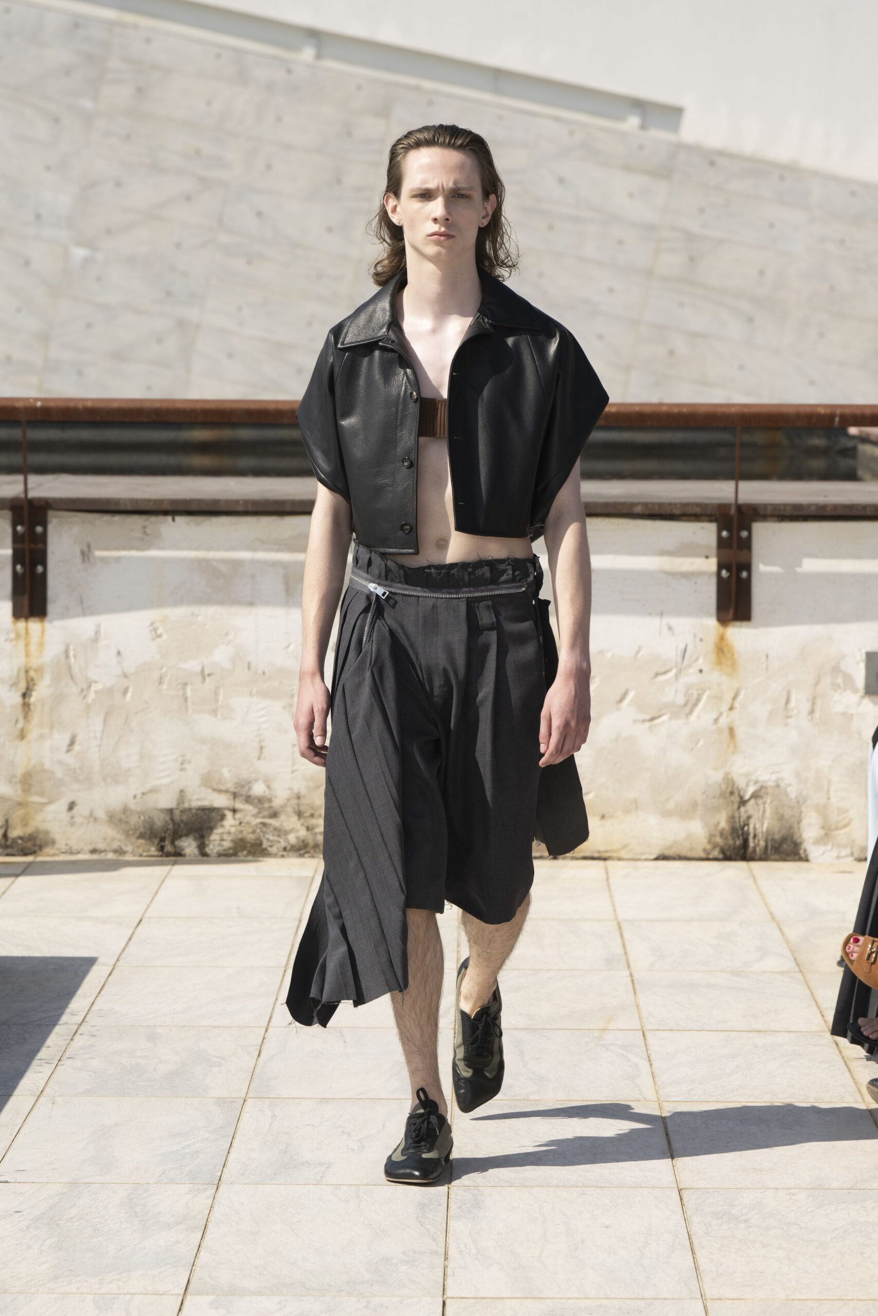 black leather shirt and skirt