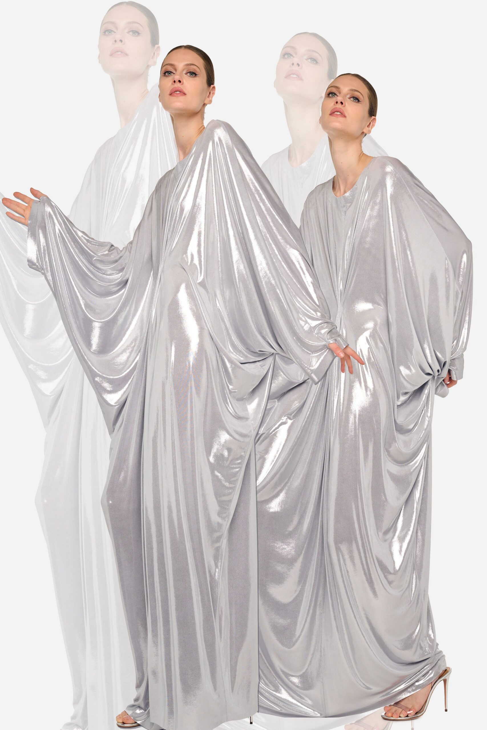 shiny silver relaxed gown