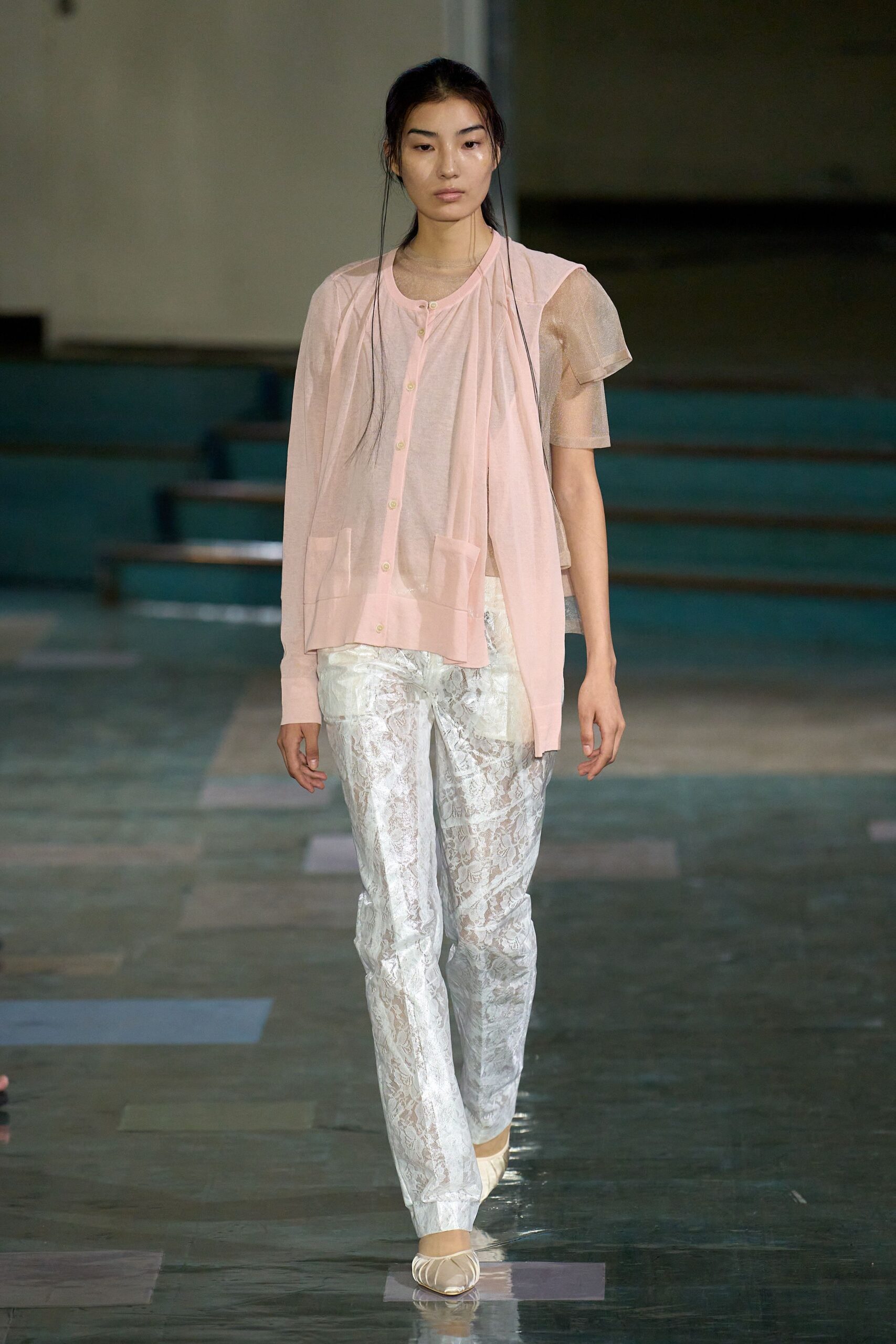 pink cotton long-sleeve collared relaxed layered cardigan