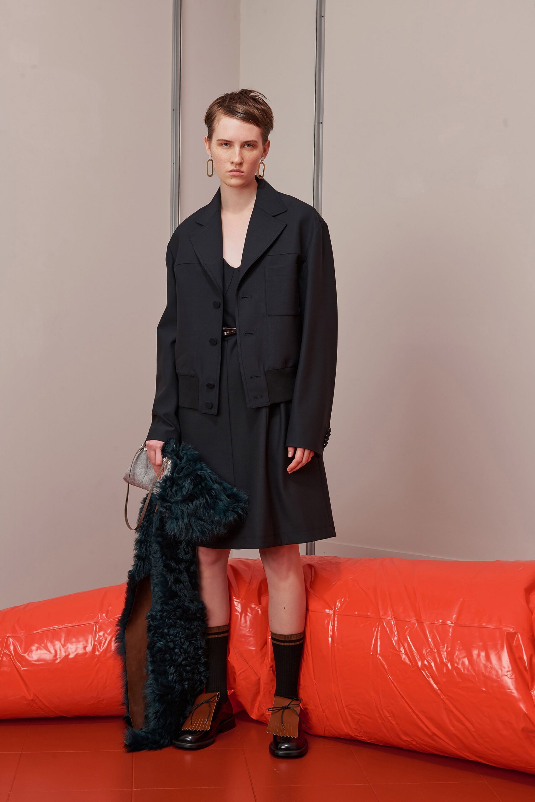 black jacket and dress outfit