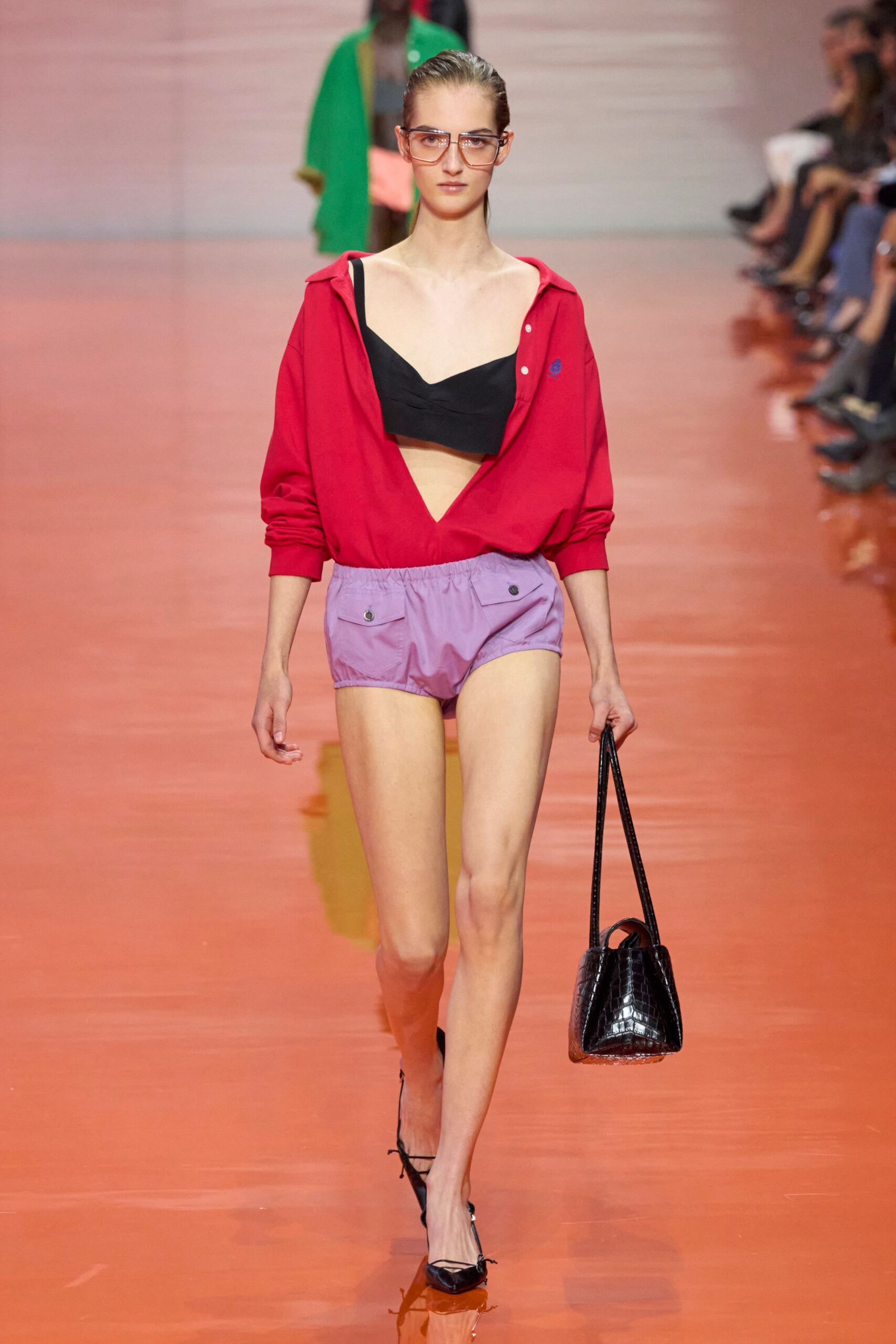red cotton long-sleeve collared relaxed jacket