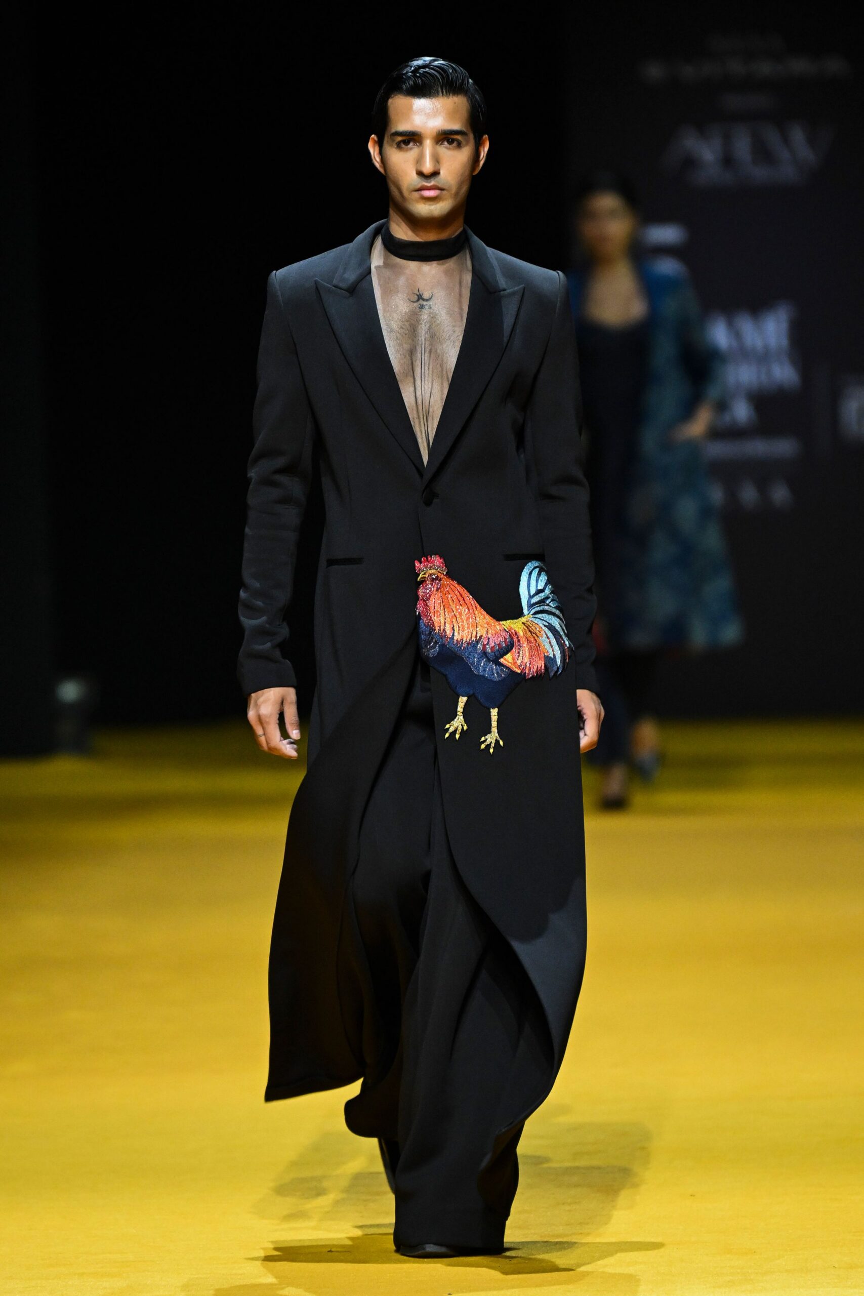 black silk fitted gown