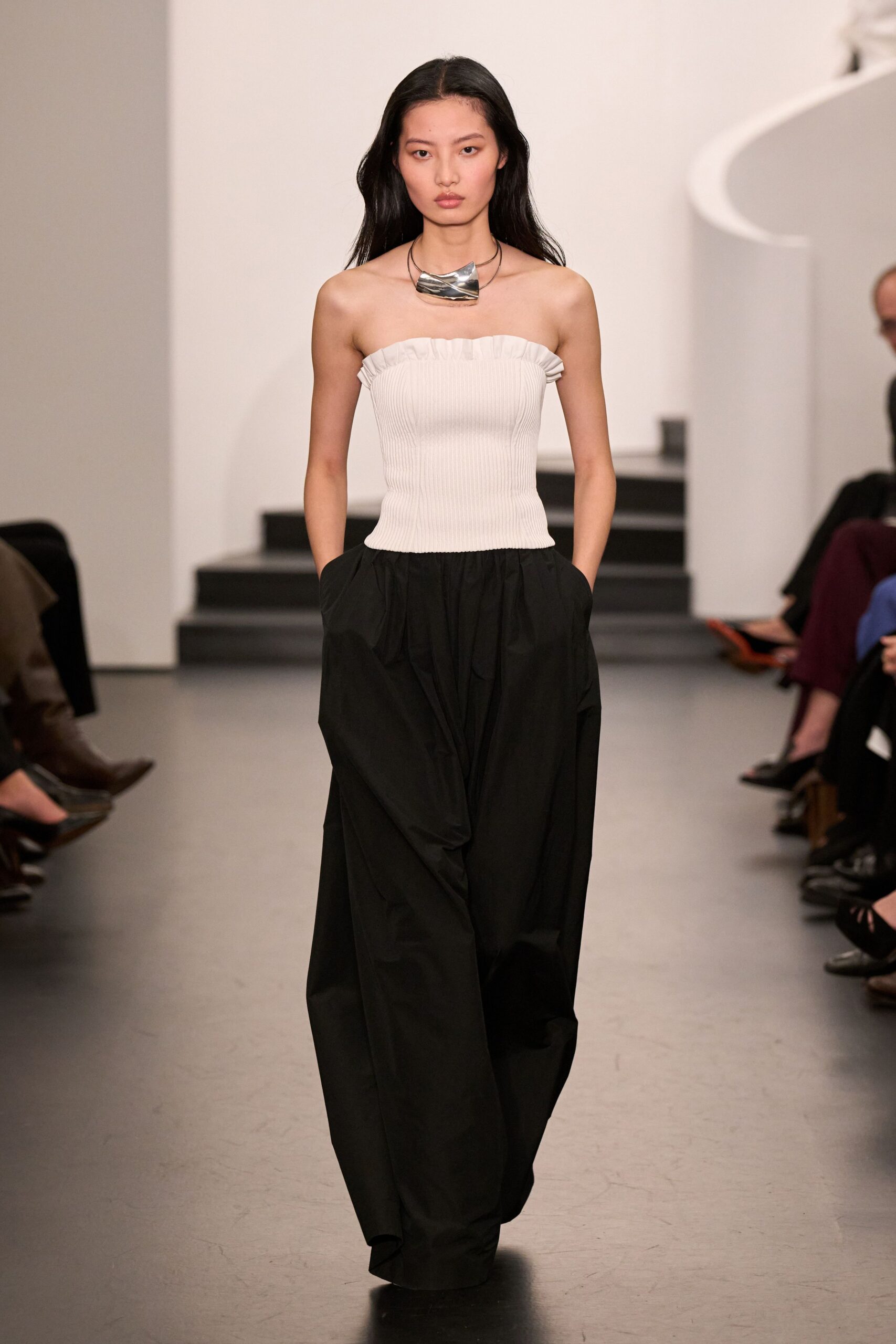 white cotton sleeveless strapless fitted ruched top