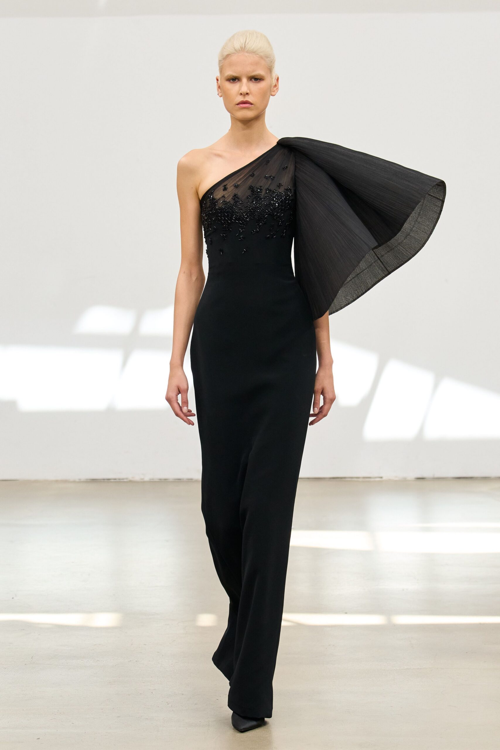 black silk sleeveless gown