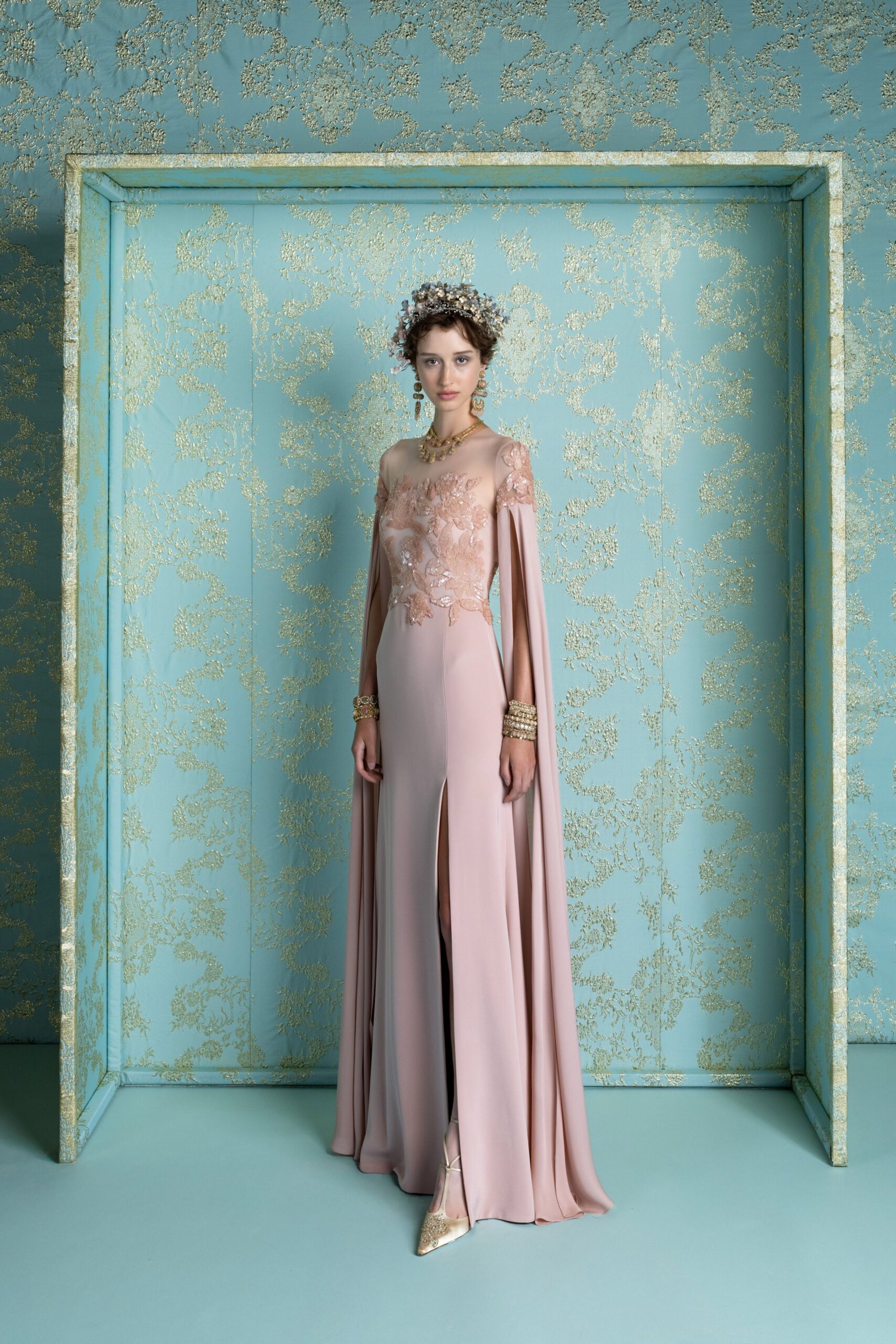 pink silk fitted gown