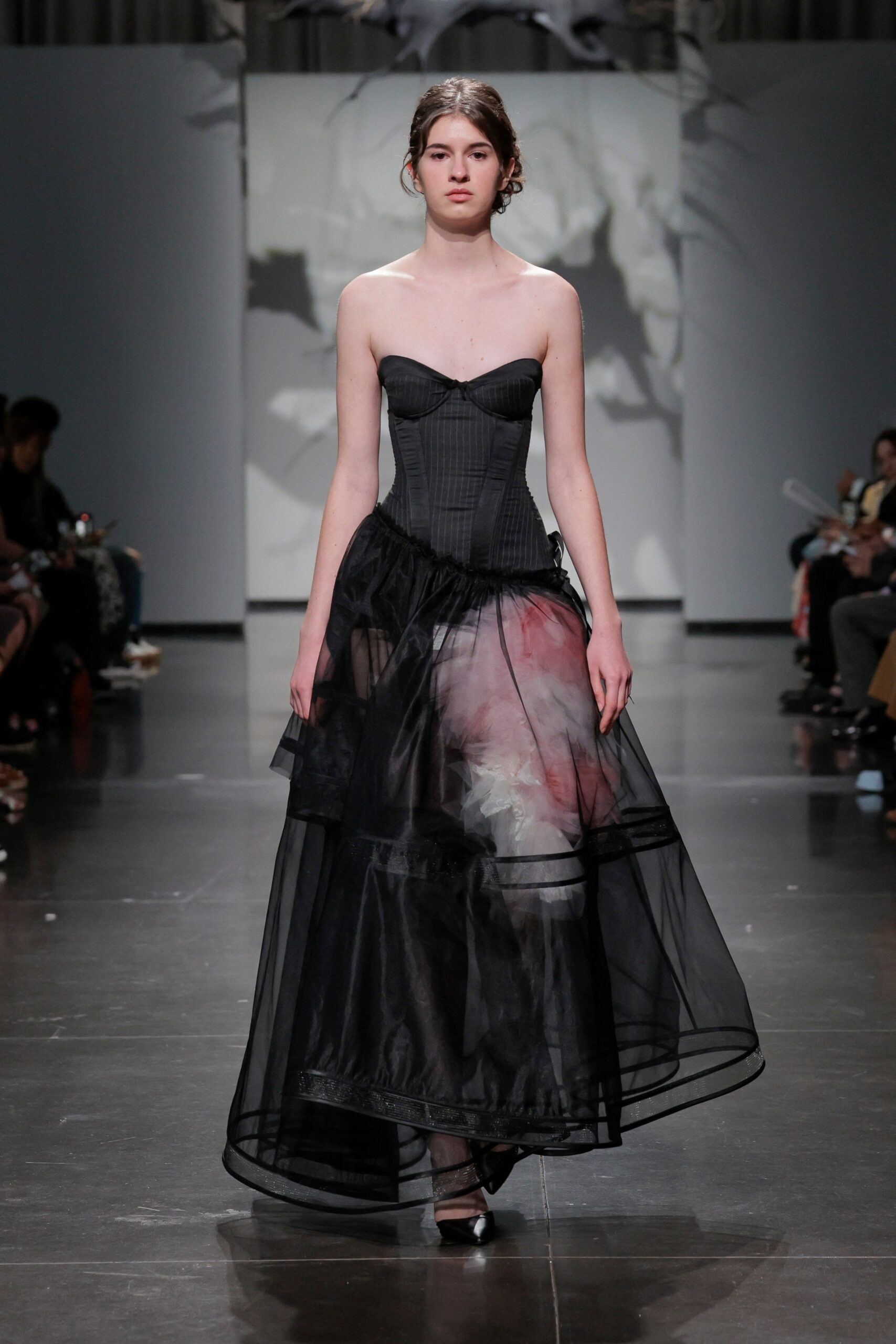 black tulle strapless gown