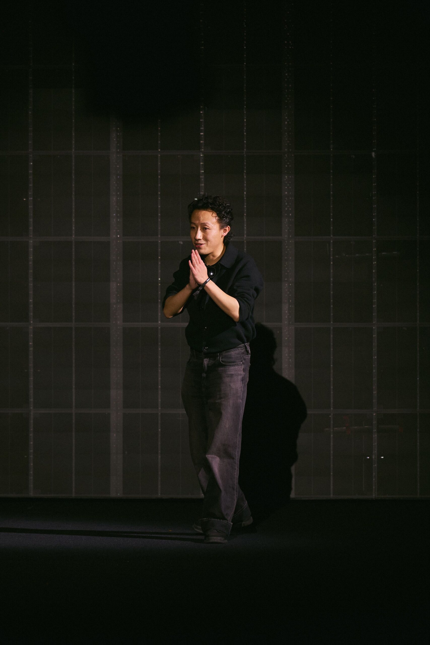 black fitted top and relaxed pants