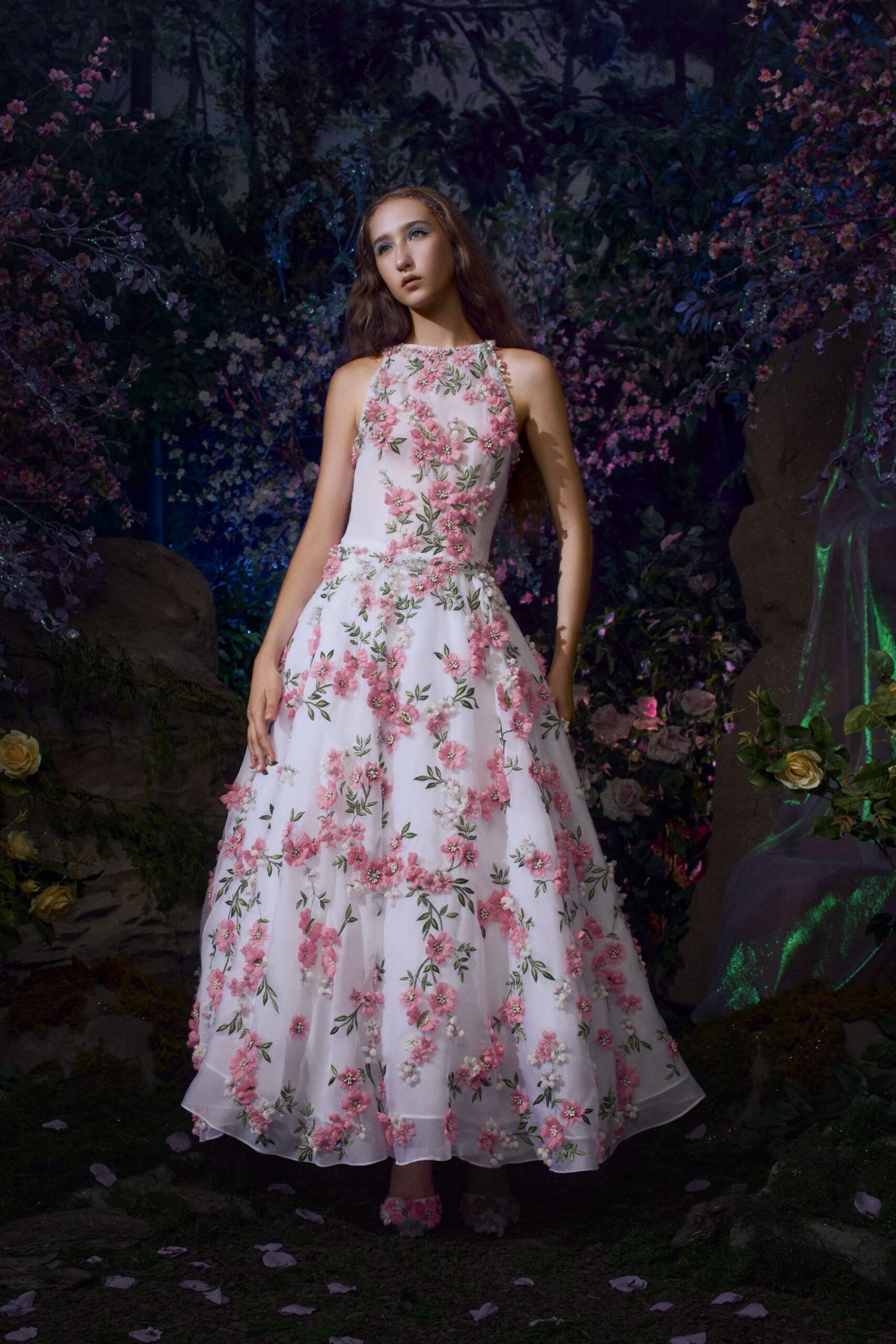 floral tiered white gown