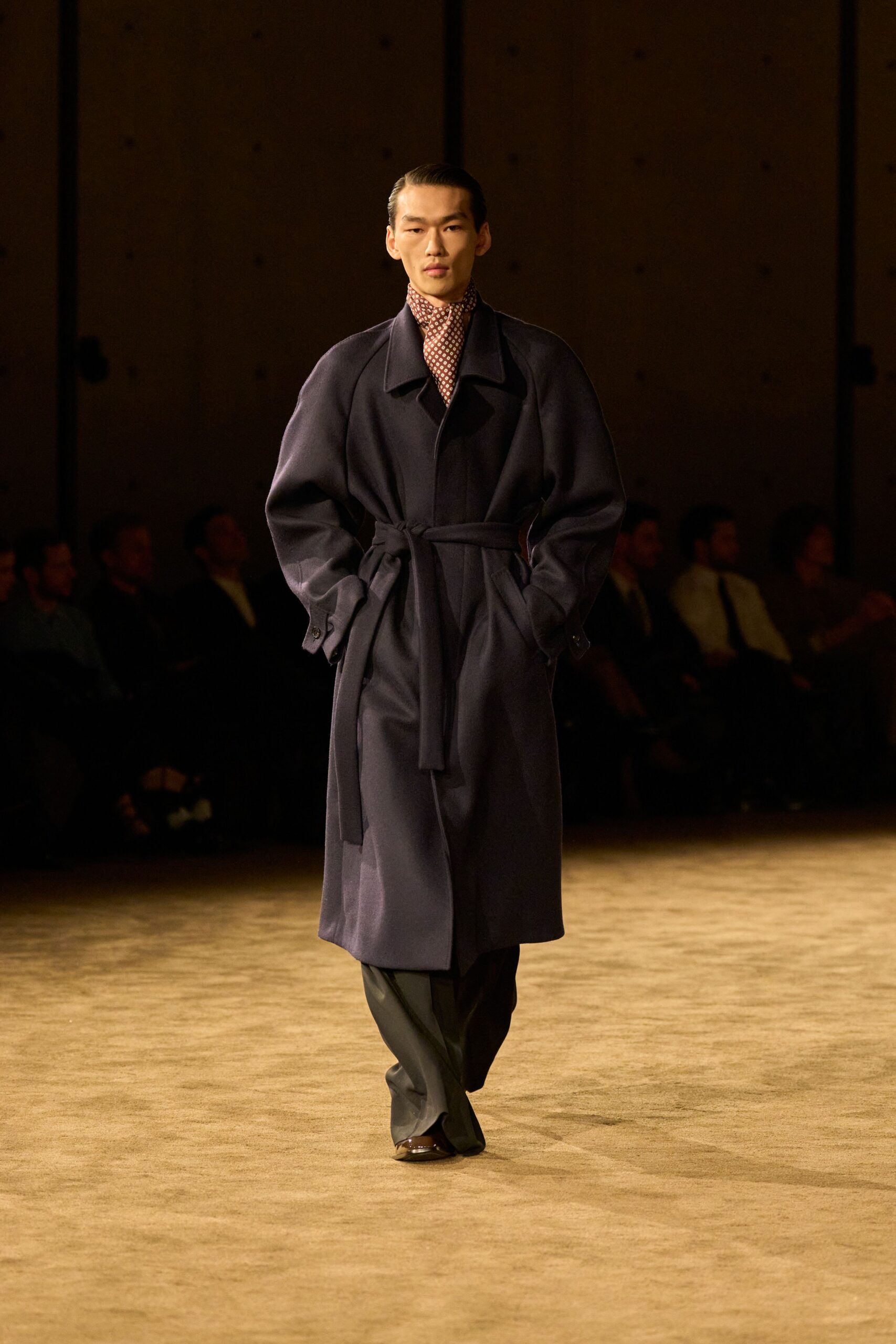 navy wool coat with tailored pants