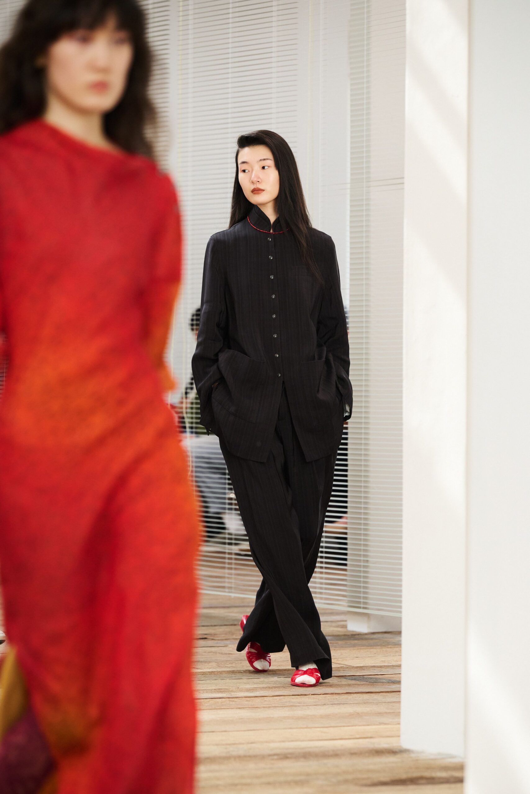black shirt and pants with red dress