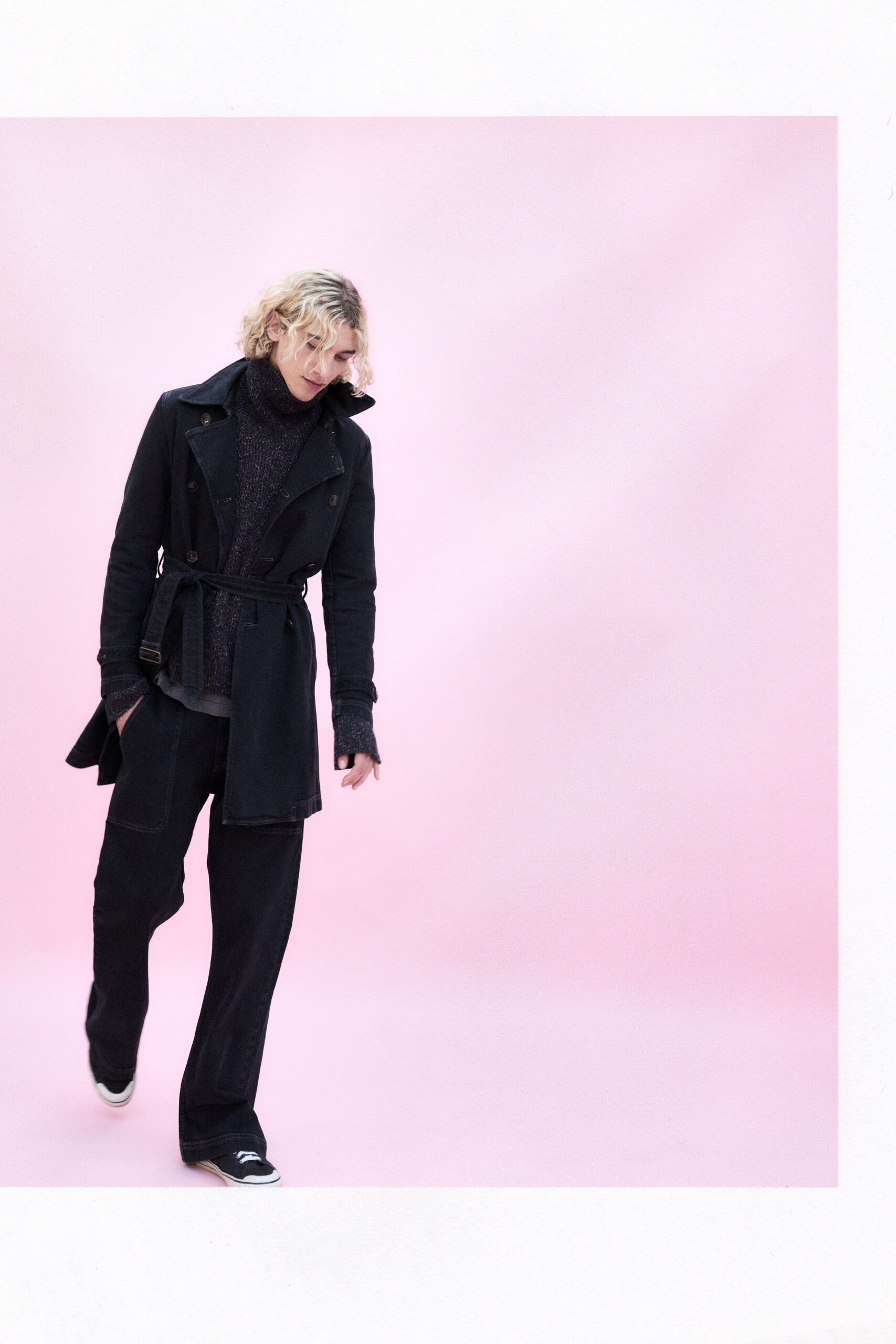 black coat gray turtleneck