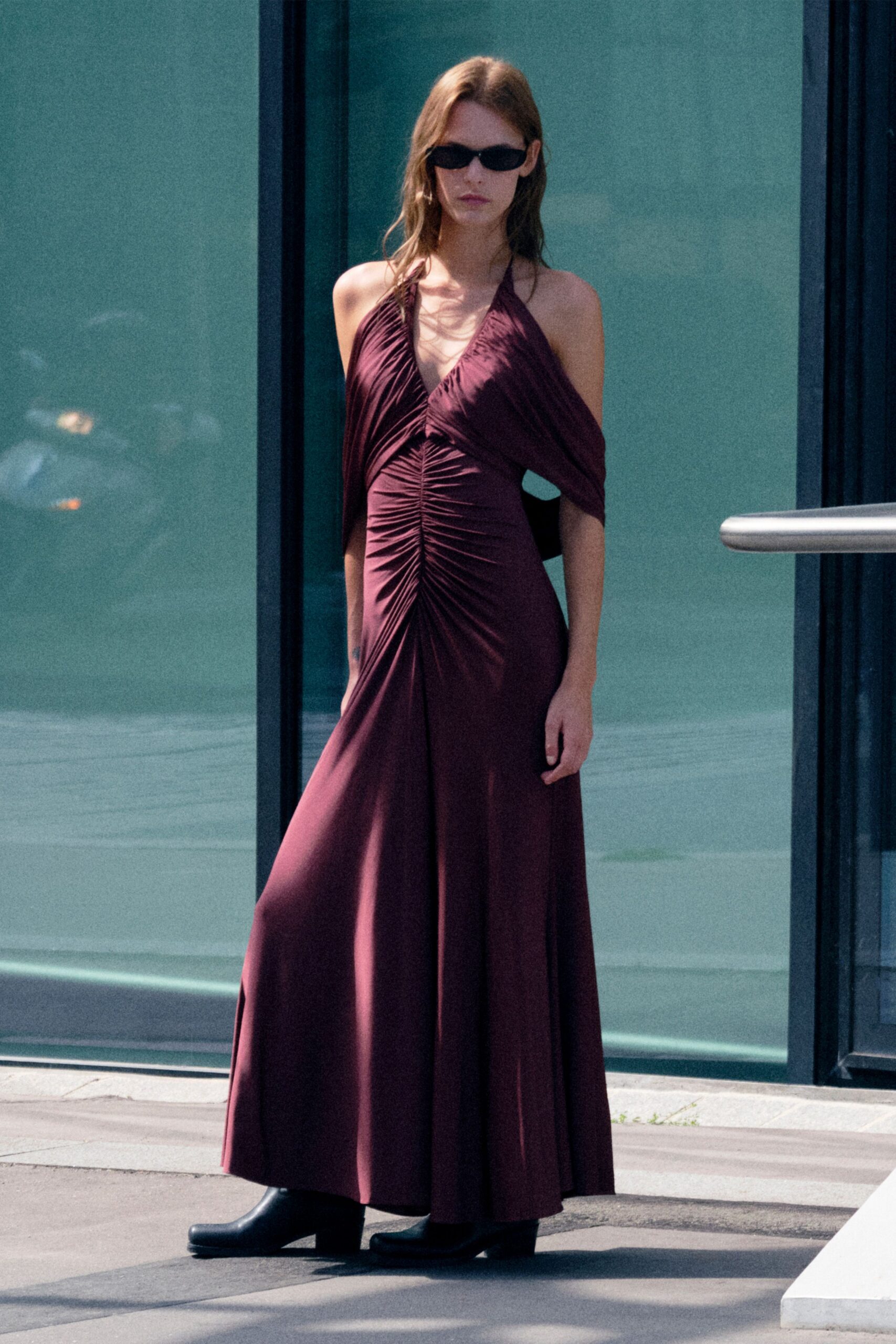 maroon silk fitted gown