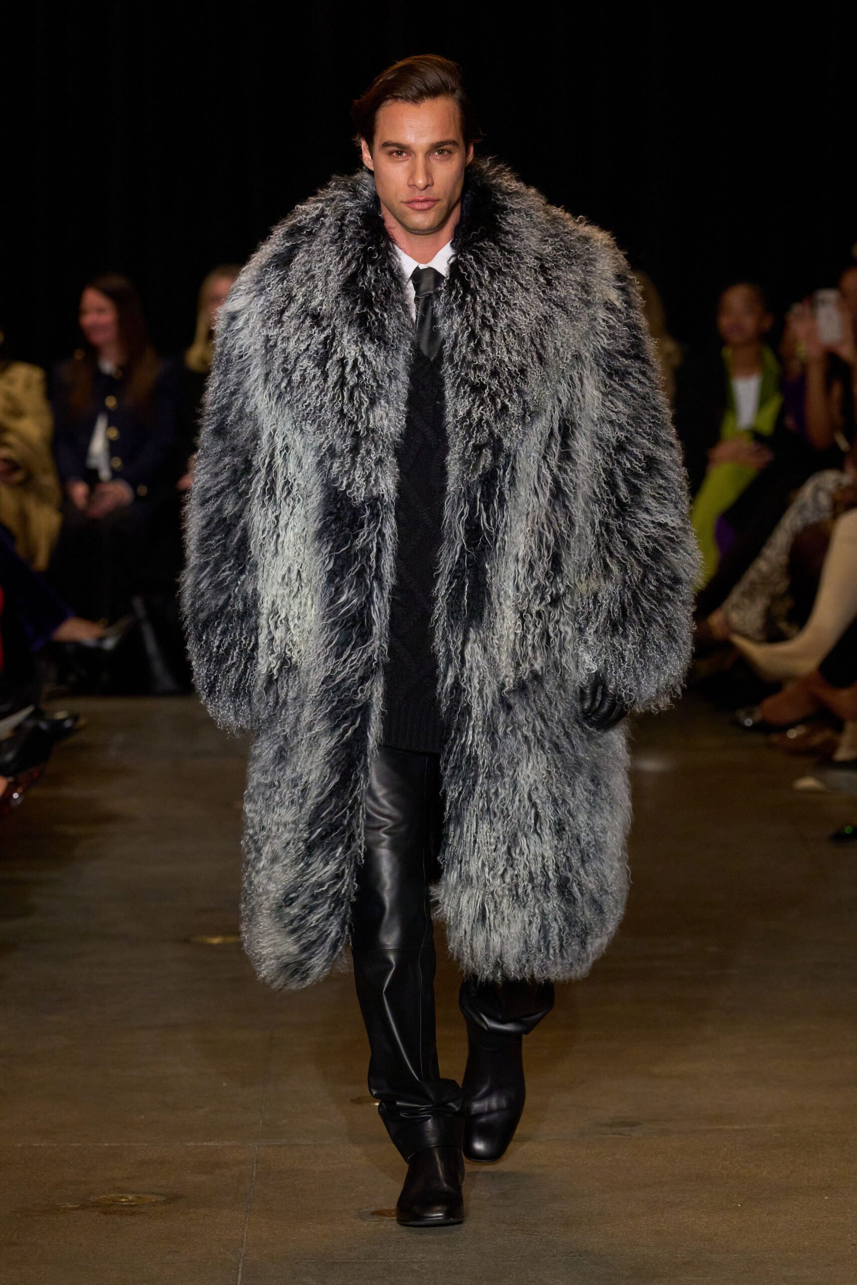 gray fur oversized coat