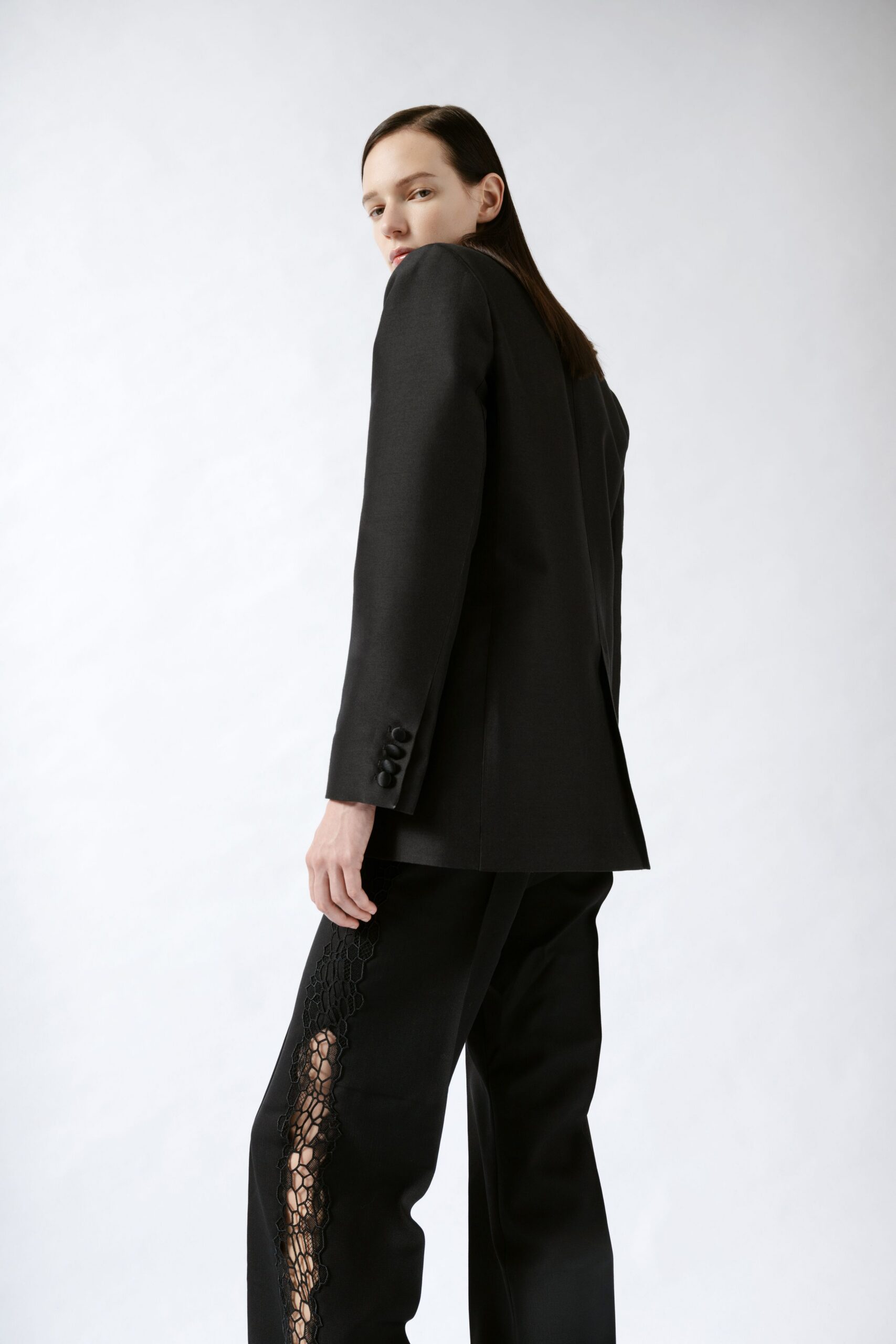 black wool tailored zippered pants