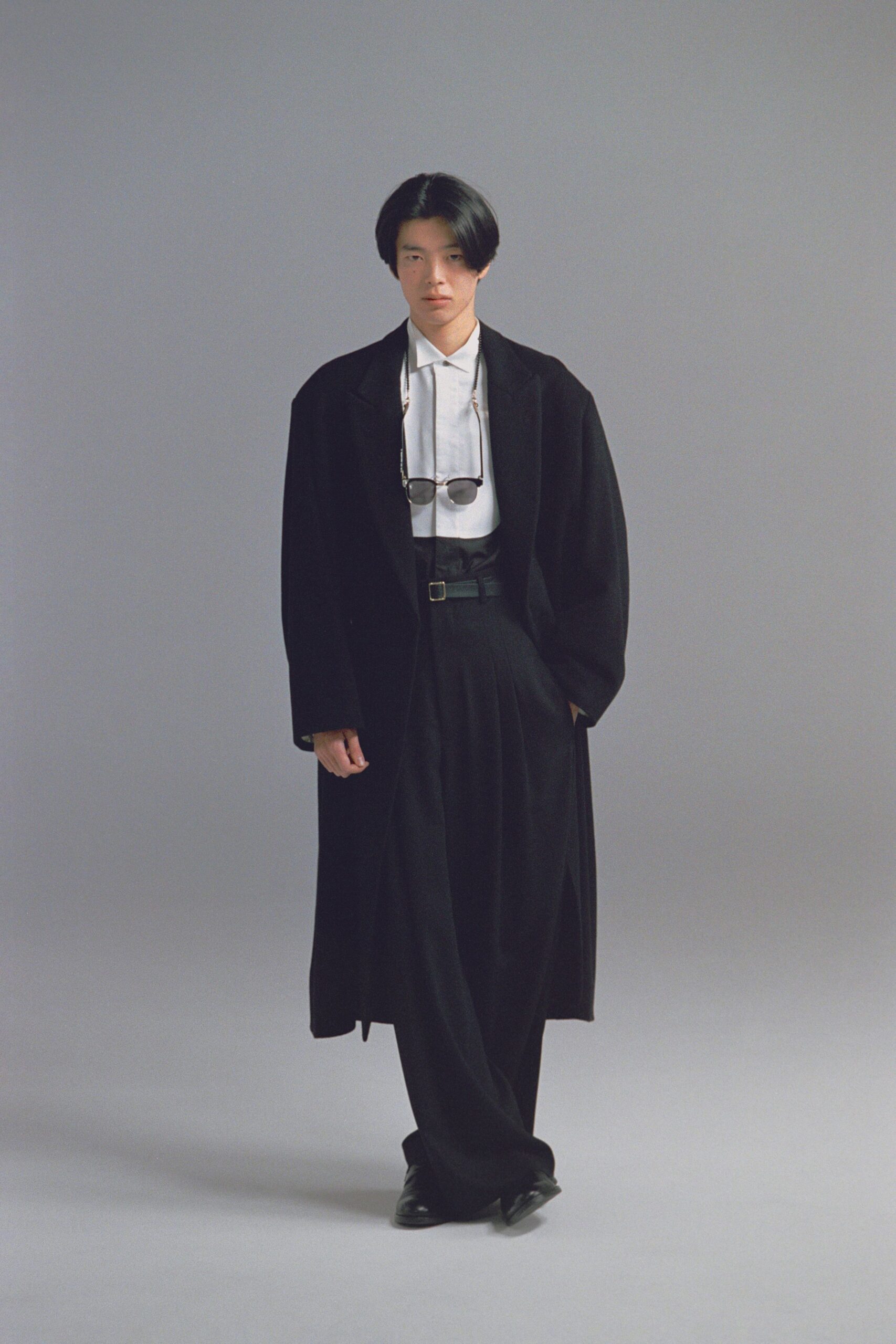 black wool coat with white shirt