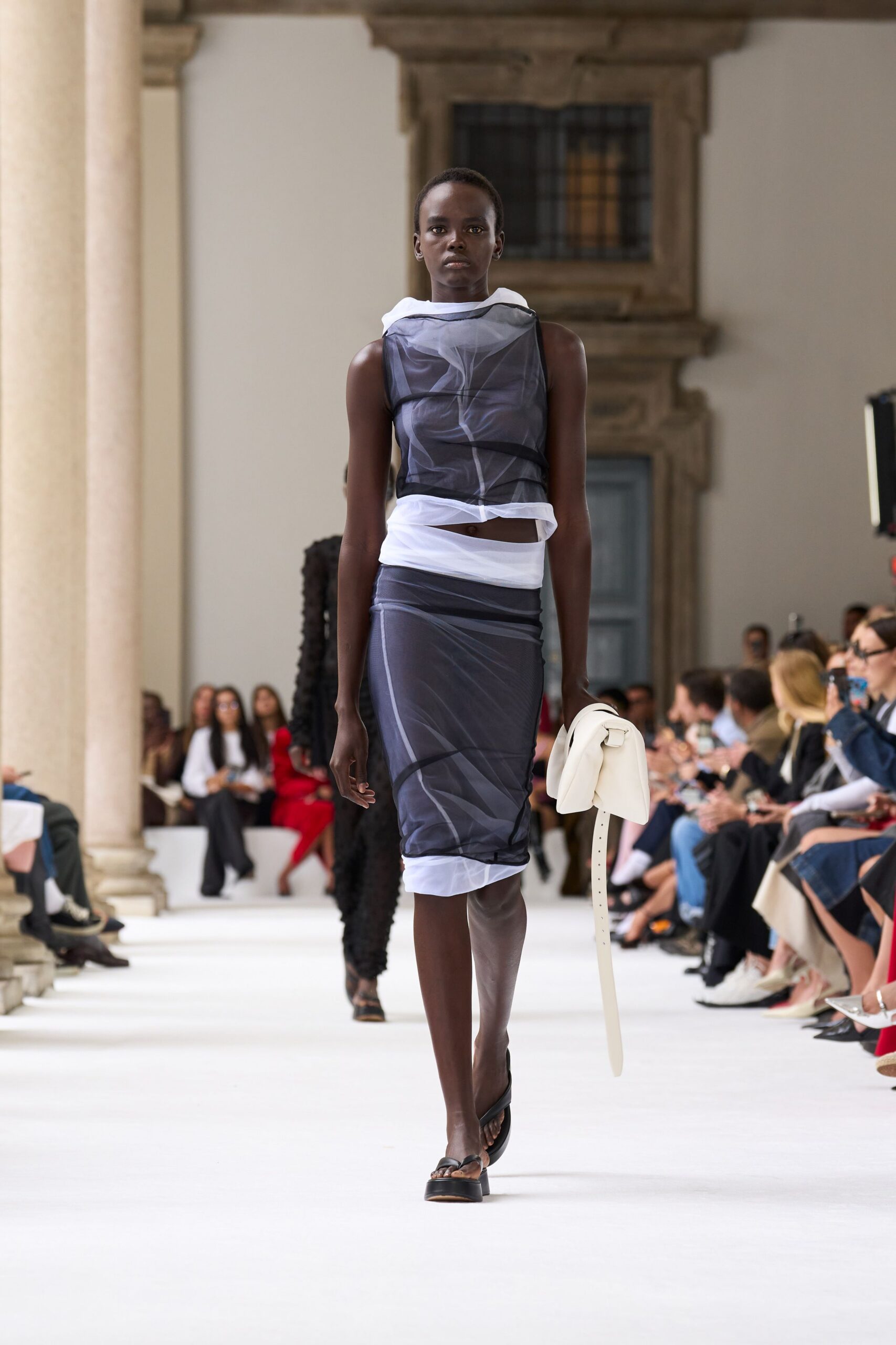 black and white fitted top and skirt