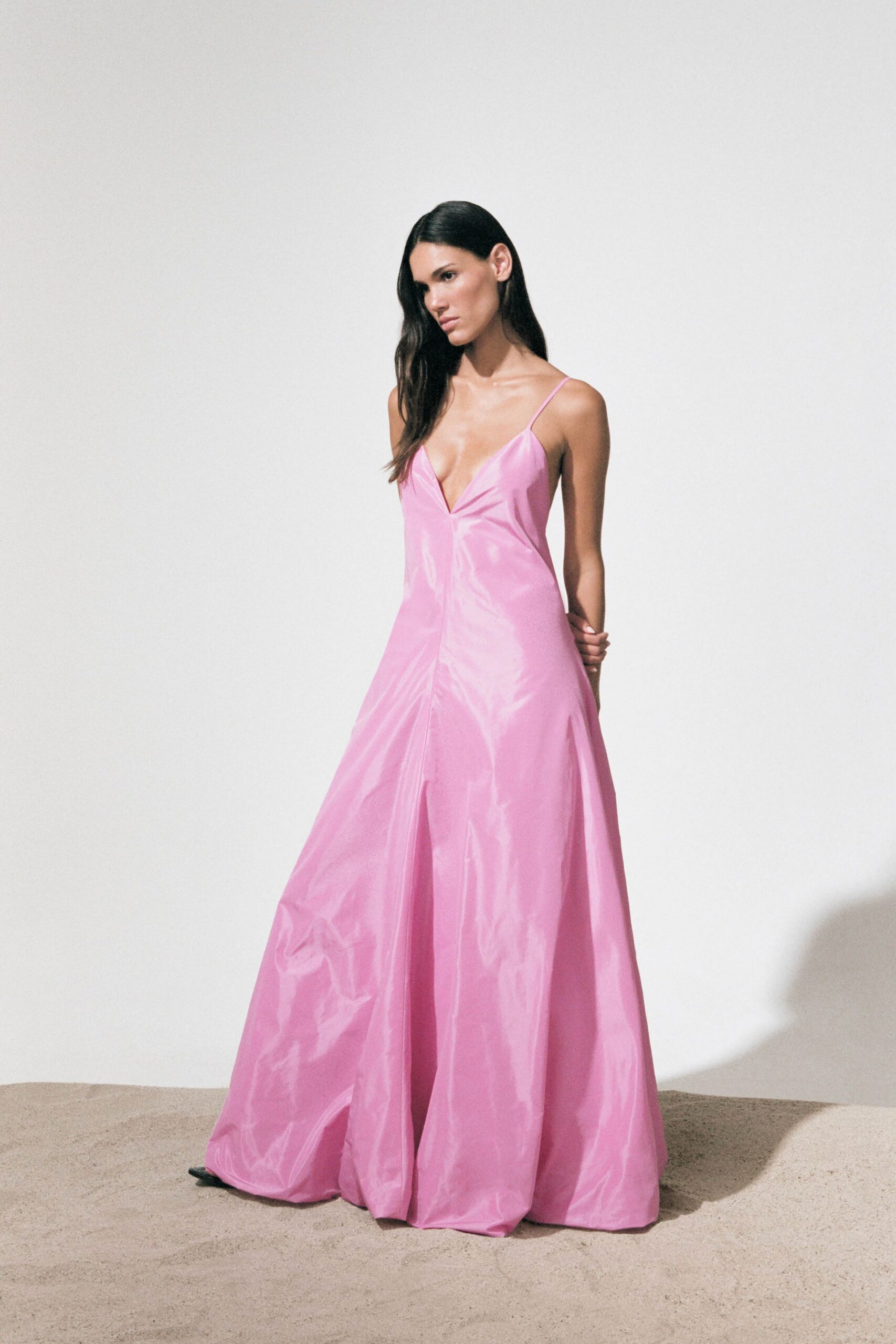 pink silk sleeveless gown